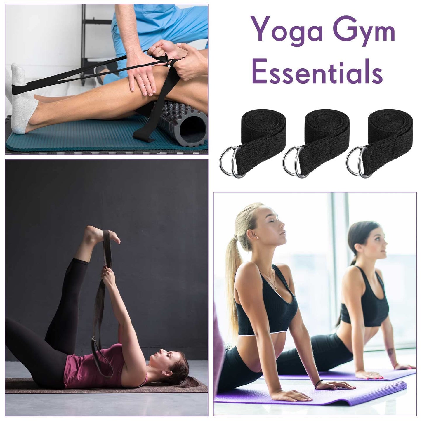Jerify 10 Pcs Yoga Strap for Stretching Bulk 6ft Exercise Stretch Band with Metal D Ring Adjustable Pilates Non Elastic Yoga Belt for Women Men Physical Fitness Gym Workout Dance (Black)