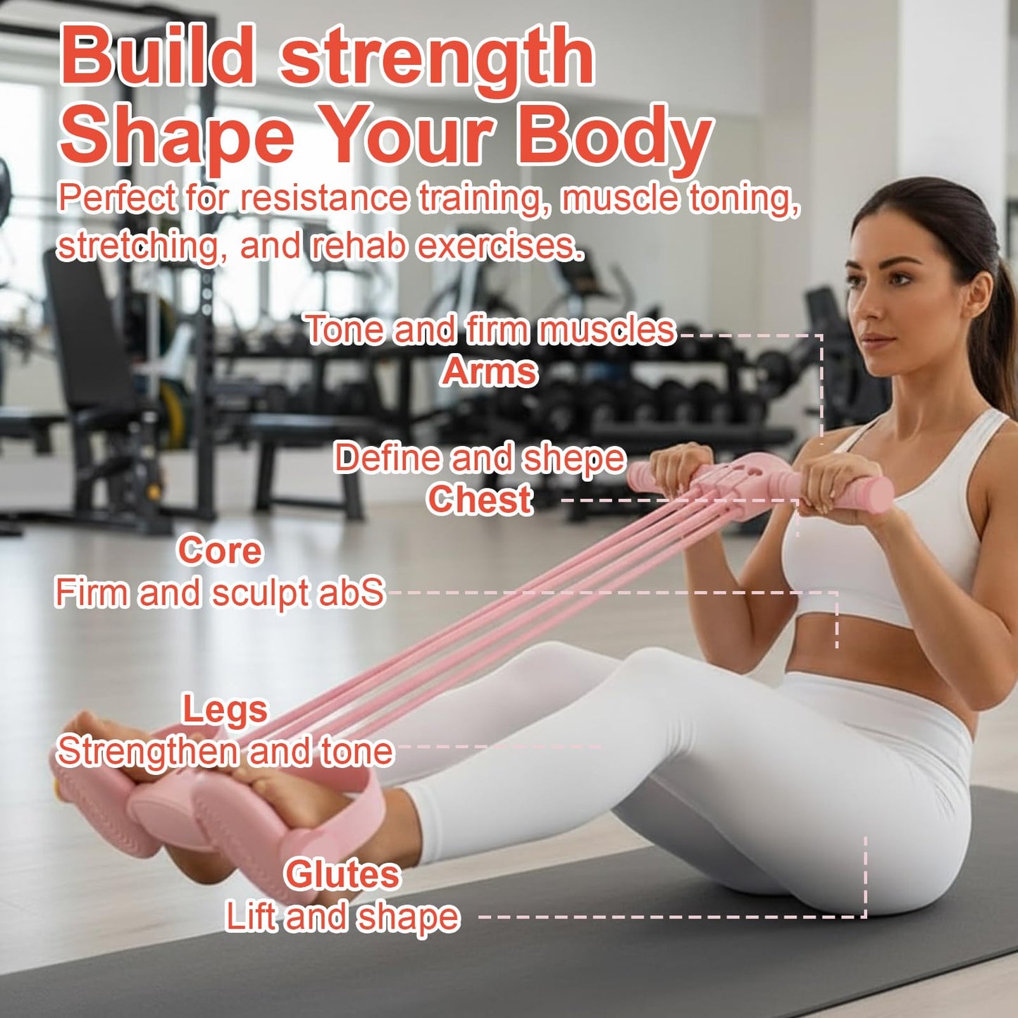 Pedal Resistance Band with Handle, Adjustable 6-Tube Foot Pedal Resistance Band, Multifunction Fitness Bands for Full Body Workout, Home Fitness Training for Abdomen, Arms, Legs & Waist