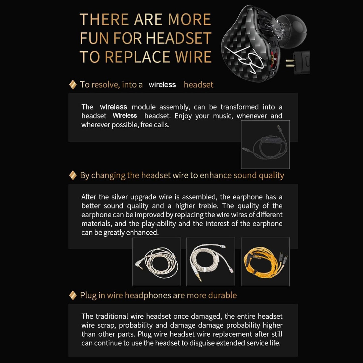 3.5mm 0.75mm 1BA 1DD Mp3 ASHATA Monitor Earbuds in Ear Monitor Headphones with Detachable Cable Right Angle Plug Pin