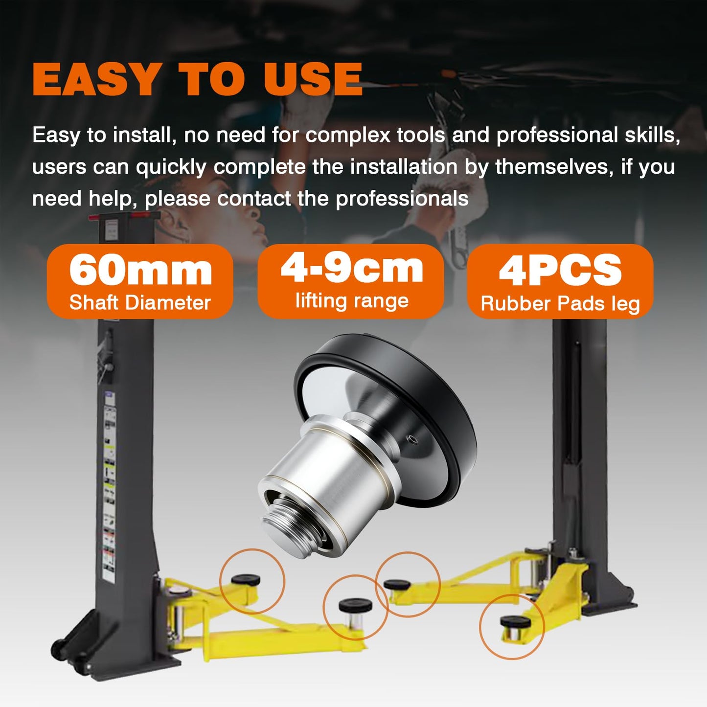 atsuch 60mm 4pcs Shaft Screw Up Car Lift Feet Pads Compatible with Bendpak Maxjax 2 Post Lift w/Rubber Bracket, 4-9 cm Heightened Car Lifts Bridge Jack Car Heightening Feet Tray (60mm 4pcs)