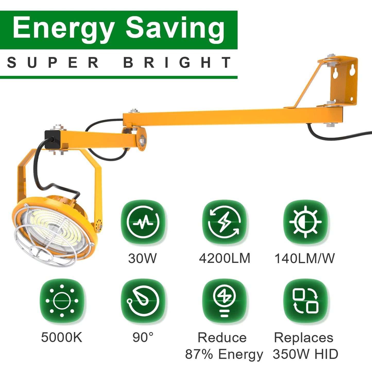 OSTEK LED Loading Dock Lights 30W with Swing Single Folding Arm 4,200LM, 360° Rotatable Lamp Head, IP65 Heavy Duty Wall Mounting Workbench Light for Warehouse Trailers Docks Container,5000K