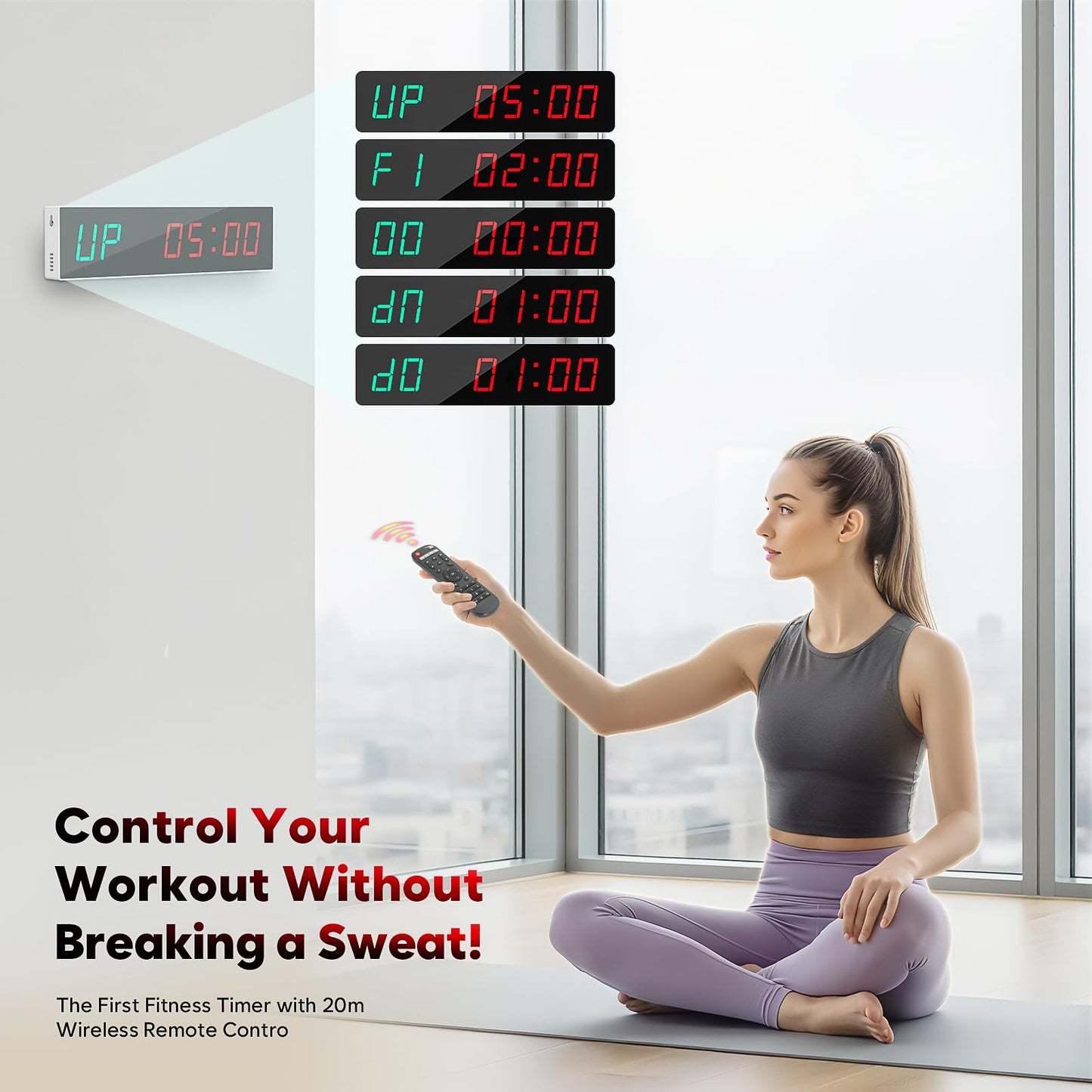 Dienmern Large Digital Gym Timer – Remote Control Gym Clock Wall with 9 Custom Modes Countdown/UP/Stopwatch/Interval, Workout Timer for Home Gym/Garage/Boxing/Outdoor Sport