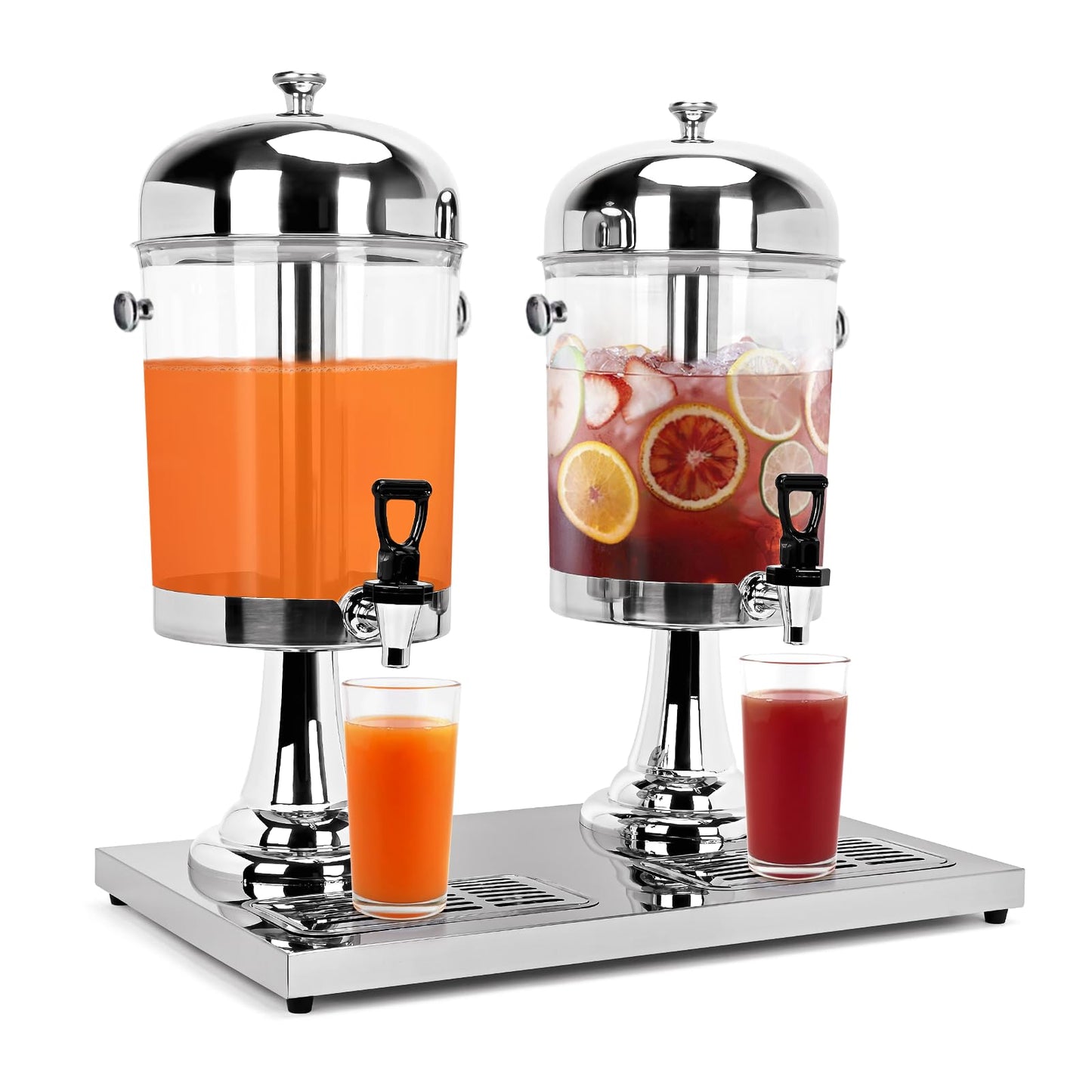tonchean 4.4 Gallon Dual Drink Dispenser, Beverage Dispensers with Ice Core and Spigot, Stainless Steel Juice Dispenser for Parties, Wedding, Hotel Buffet, Banquet, Restaurant