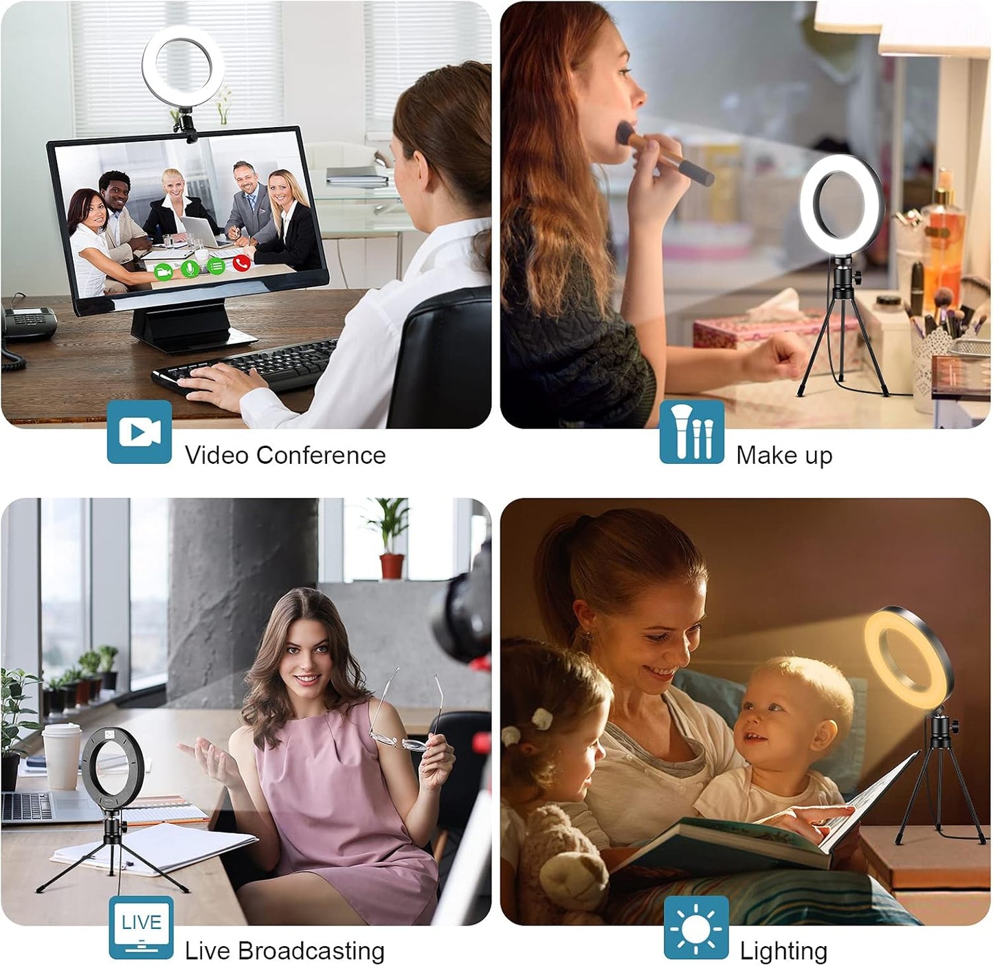 Sancheay 3 10 Dimmable Video Conference Lighting Kit, LED Ring Light for Webcam Lighting, Light Modes & Brightness
