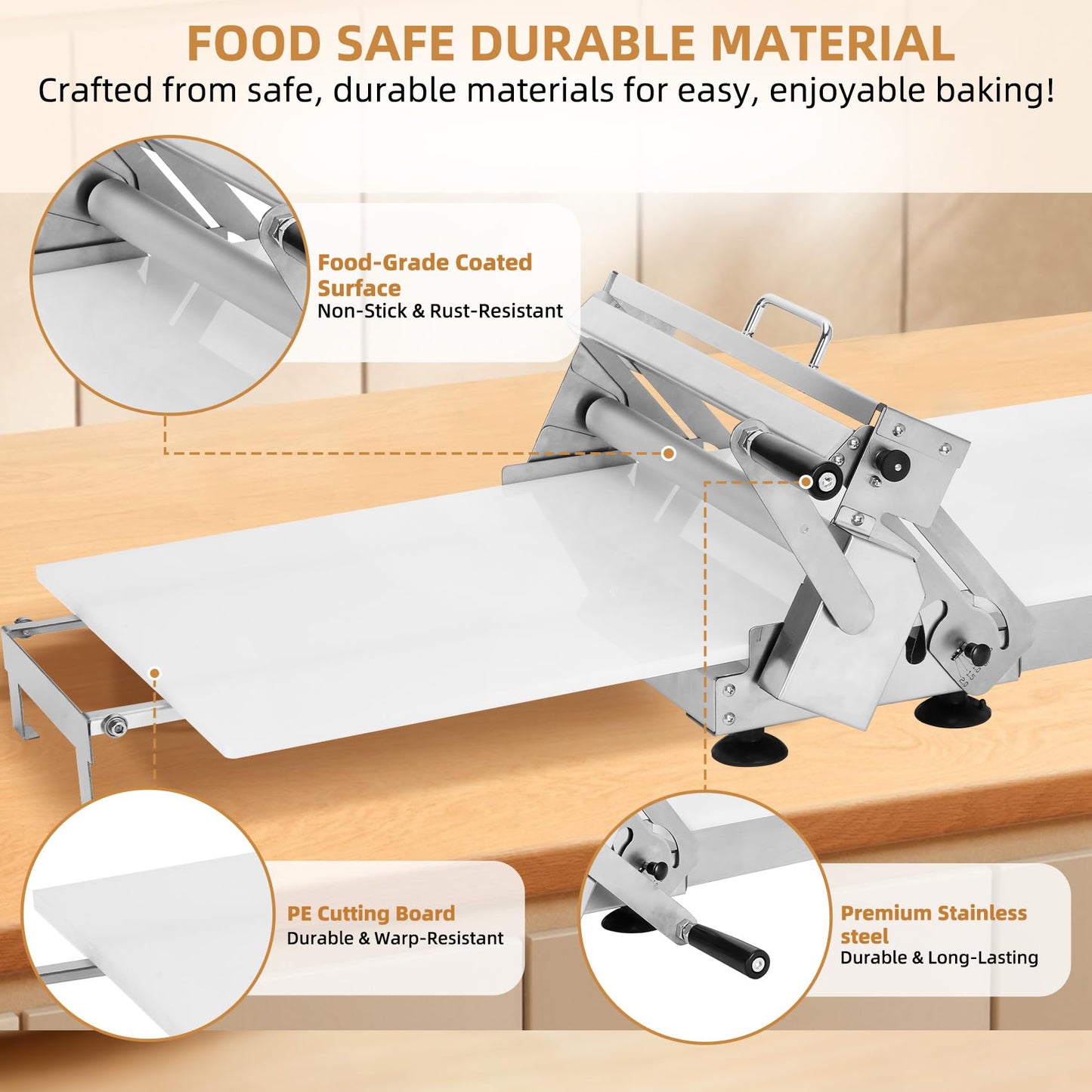 Folding Dough Sheeter (15.8"), Countertop Dough Sheeter, Dough Sheeter, Manual Dough Sheeter, Adjustable Thickness, Stainless Steel Dough Roller Machine, Bread, Pizza, Cookies, Pie (1 Rolling Board)