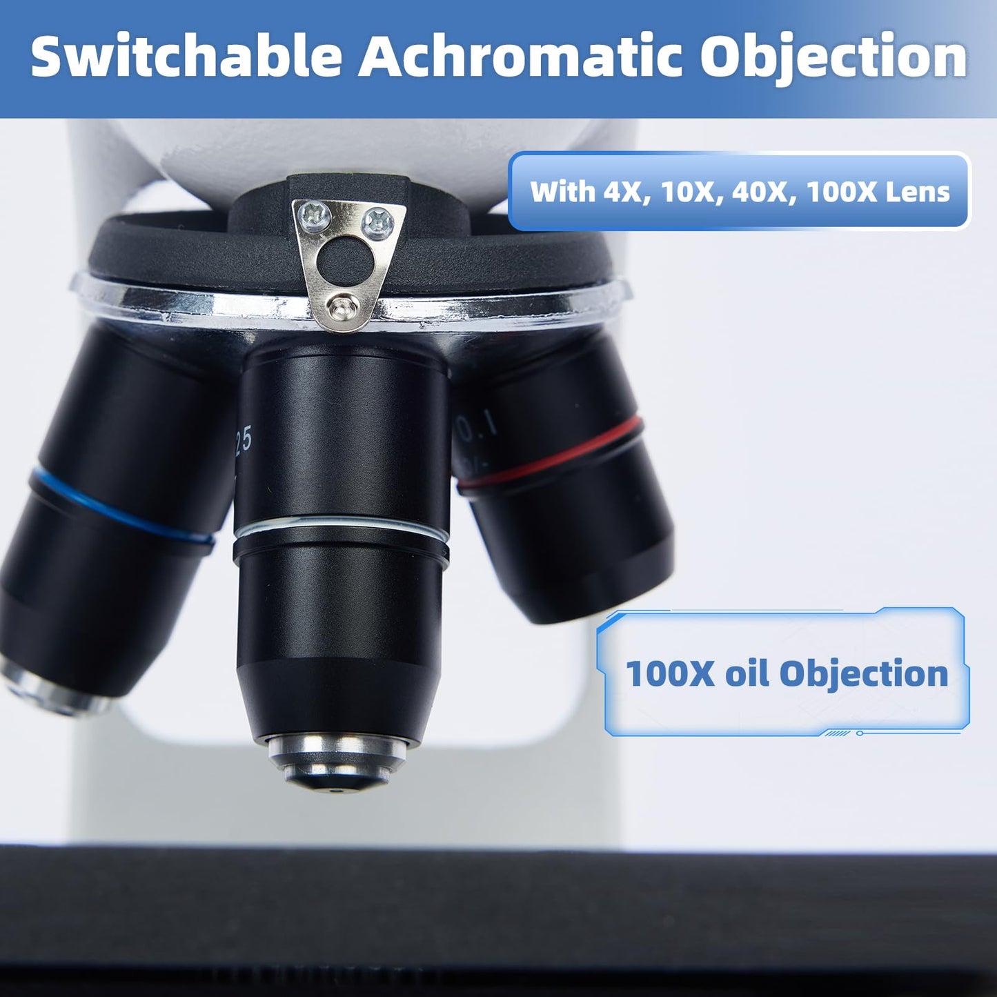 MicroMarvels Professional Compound Binocular Microscope 40X-2000X, Dual LED Illumination with WF10X & WF25X Eyepieces, Metal Frame for School Laboratory, Home Education, Home Learning (Blue & White)