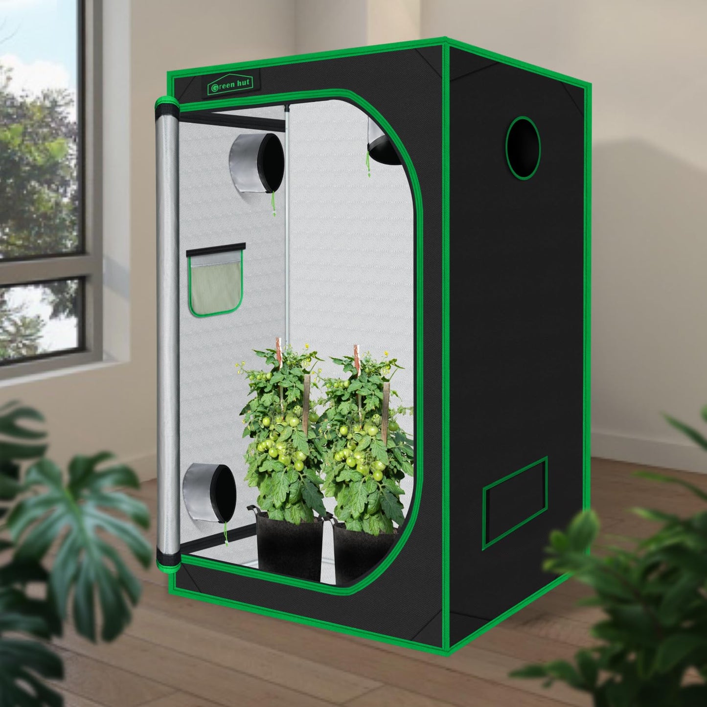 Green Hut 60"x60"x78" 600D Mylar Hydroponic Growing Tents for Plants Inside Reflective Grow Tent Growing Room Hydroponic System 5x5 Grow Tent