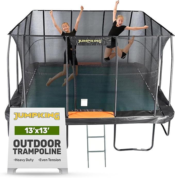 JumpKing Rectangle Trampoline Outdoor with Enclosure, Ladder, and Net, Large Recreational Trampoline for Kids and Adults, ASTM Compliant, Heavy Duty, Weather-Resistant, 1200LBS Capacity