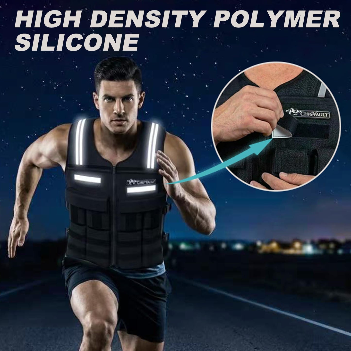 CHICVAULT Adjustable Weighted Vest for Men Women (2-40LB),Soft Silicone Counterweight-providing a snug,comfortable fit,Removable & No-Bounce Design, Rucking, Running, Strength Training, Gym, with Reflective Strip(2-40LB)