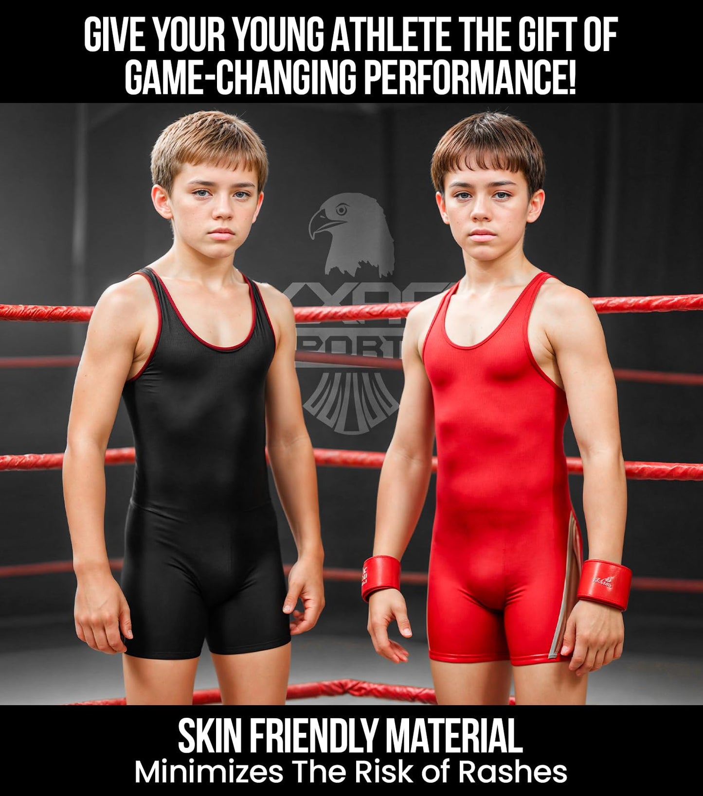 Exxact Sports Sublimated Youth Wrestling Singlet For Boys, Premium Powerlifting Singlet, Kids Wrestling Singlets For Training (YL, Royal Blue USA)