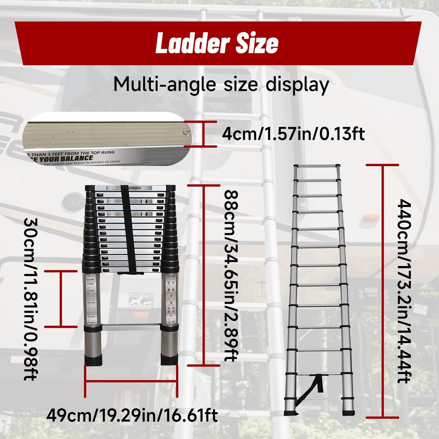 findmall 14.5FT / 4.4M Aluminum Telescopic Ladder Multi Use Non-Slip Collapsible Ladder Telescoping Ladders