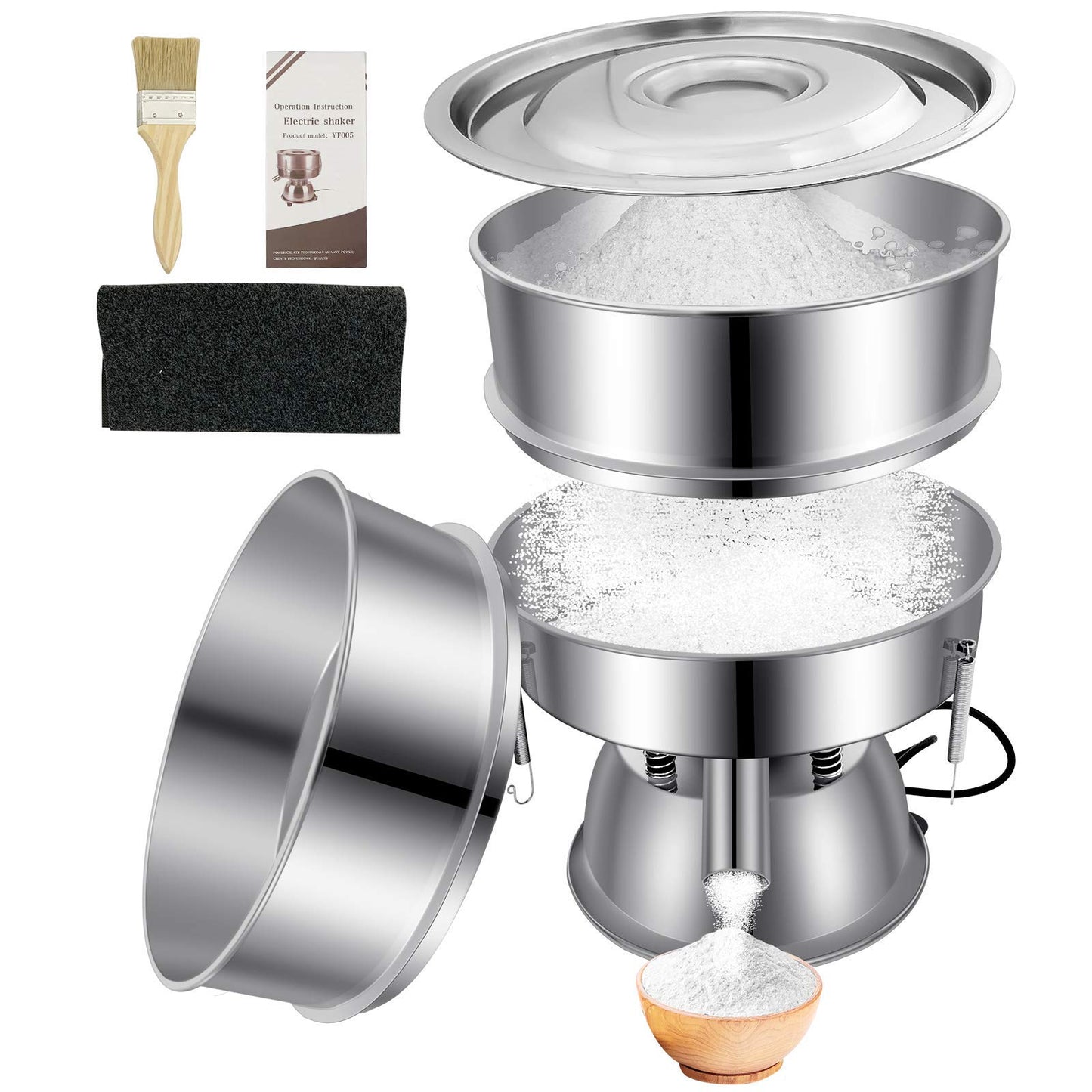 Automatic Sieve Shaker Machine, 110V Stainless Steel Vibrating Sifter with 40 & 60 Mesh Screens for Flour & Powders