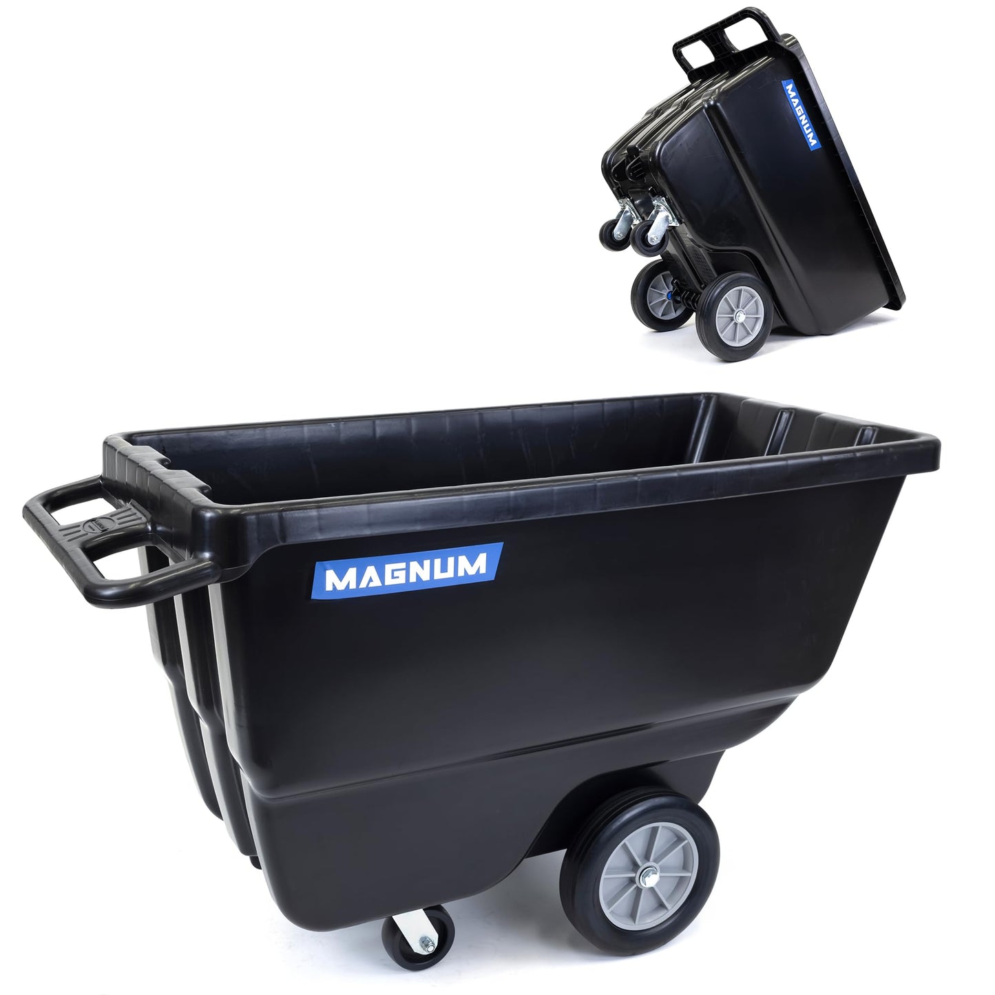 Magnum Tilt Truck, 1/2 Cu. Yd. Capacity Dump Cart with Heavy Duty 12” Wheels & 5” Casters for Handling, Transporting on Construction Jobsites, 750 lbs, Trash Cart with Wheels DUC12A-02PK (2-Pack)
