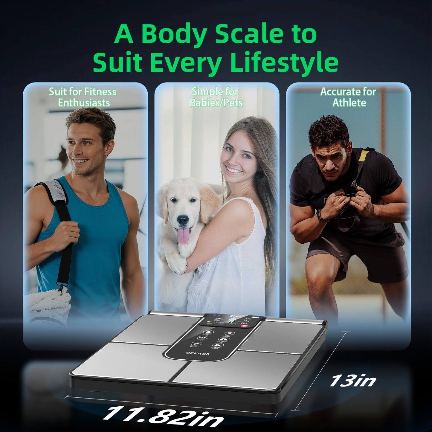 DEKABR Smart Scale for Body Weight, 8 Electrode Digital Bathroom Scale for Body Fat BMI Muscle Mass, 57 Body Composition with Voice Prompt, TFT LCD on Retractable Handle for Home & Gym