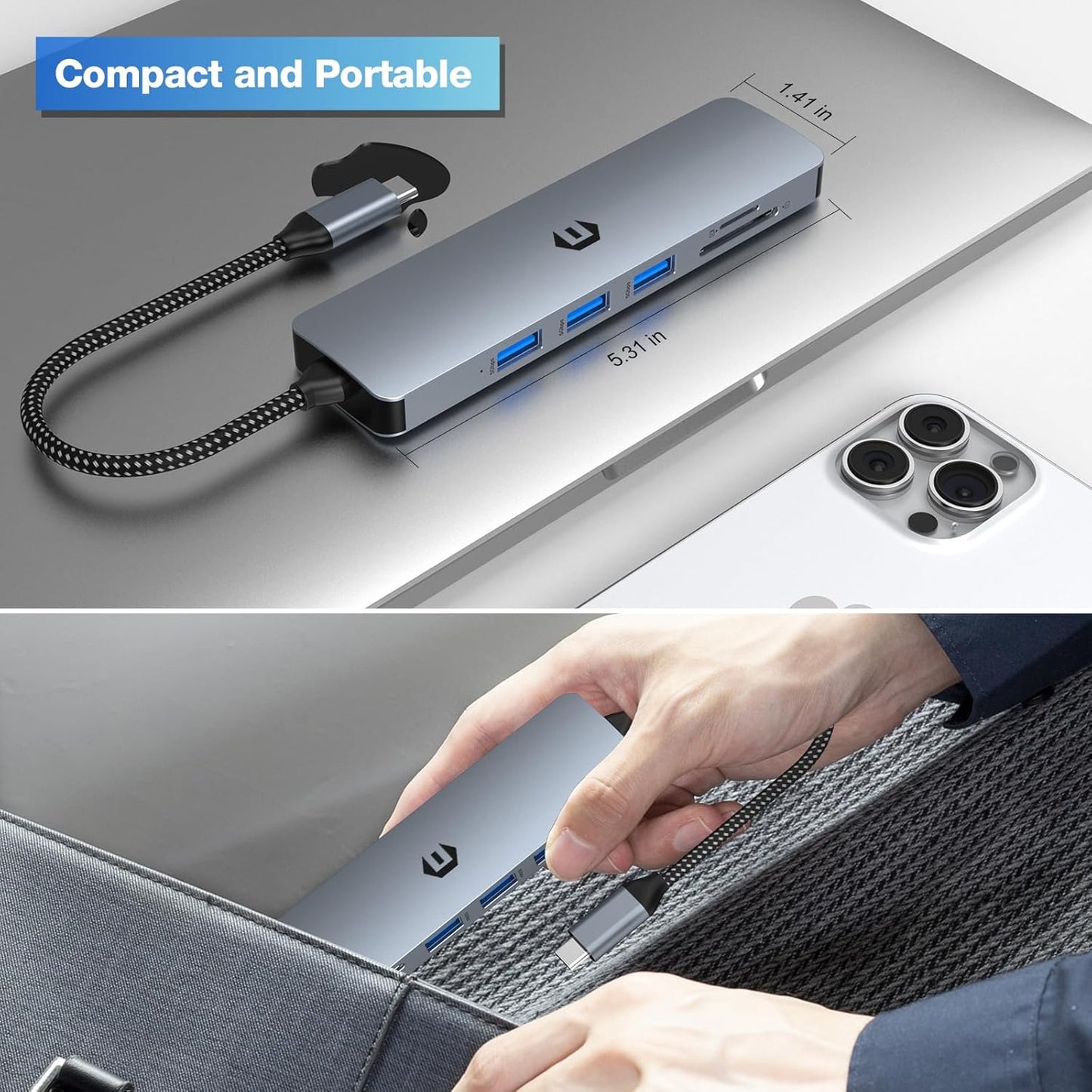 Tymyp 6 1 3.0 3.0) USB C Hub, in USB C Dock for Mac Pro/Air, High-Performance USB Docking Station for Dell, Surface