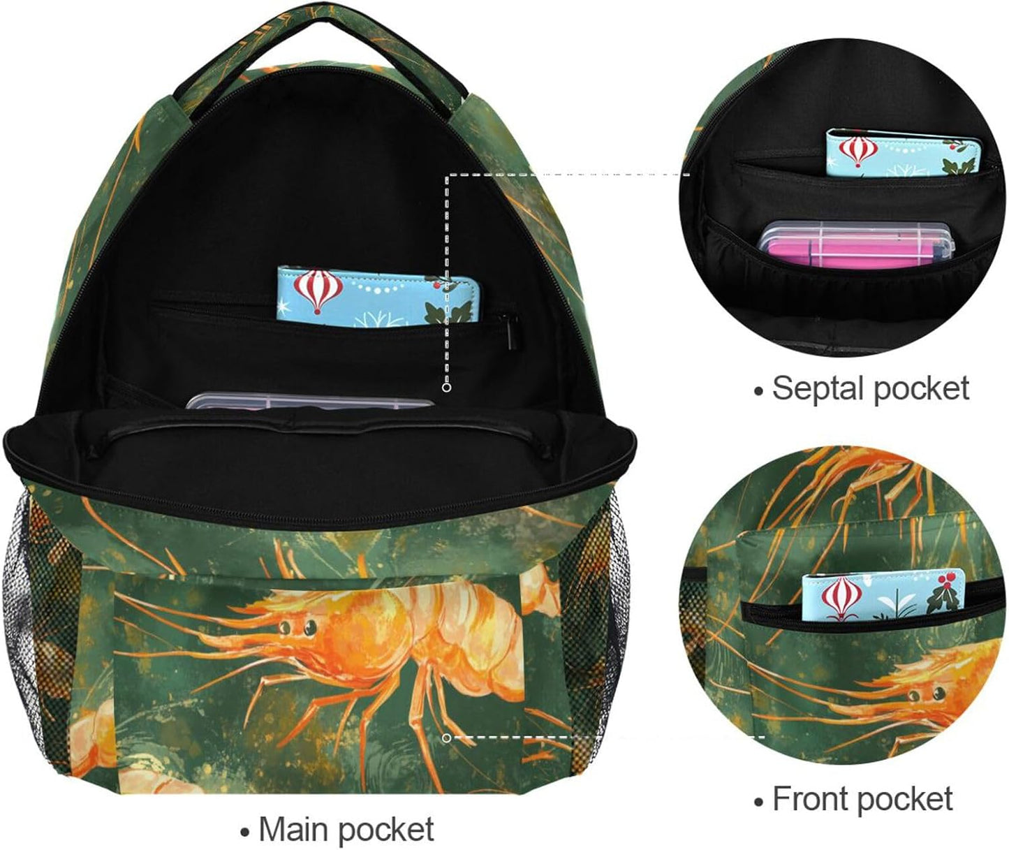 Krafig Backpacks Backpack Daypack Cute Shrimps Boys Girls Kids School Bookbag, School Bag Travel