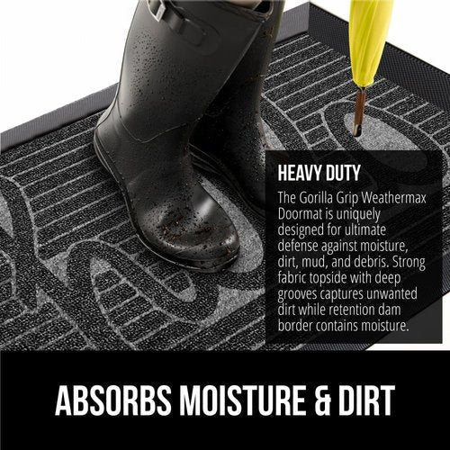 GORILLA GRIP Waterproof All-Season WeatherMAX Doormat - 35x23 Natural Rubber, Stain & Fade Resistant, Easy Clean, Charcoal