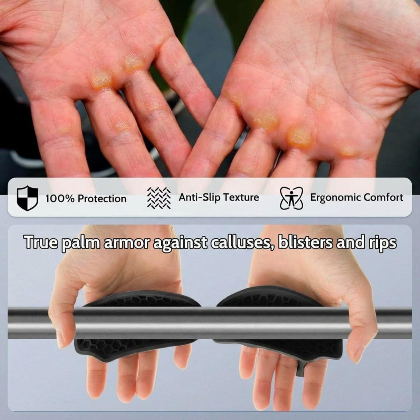 Fiitole 4 Pcs Anti-Slip Workout Grips for Men and Women,Rubber Gym Grips,Hand Grips,Weight Lifting Grips,Ergonomic Rubber Hand Protector Gloves,for Weights Training