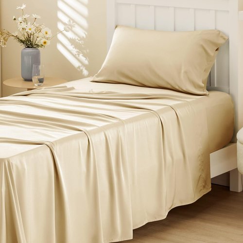 Bedsure Cooling Twin Sheets - Breathable Rayon from Bamboo, Soft & Silky Bedding Set, Deep Pocket Up to 16 Inches, Alabaster Gleam