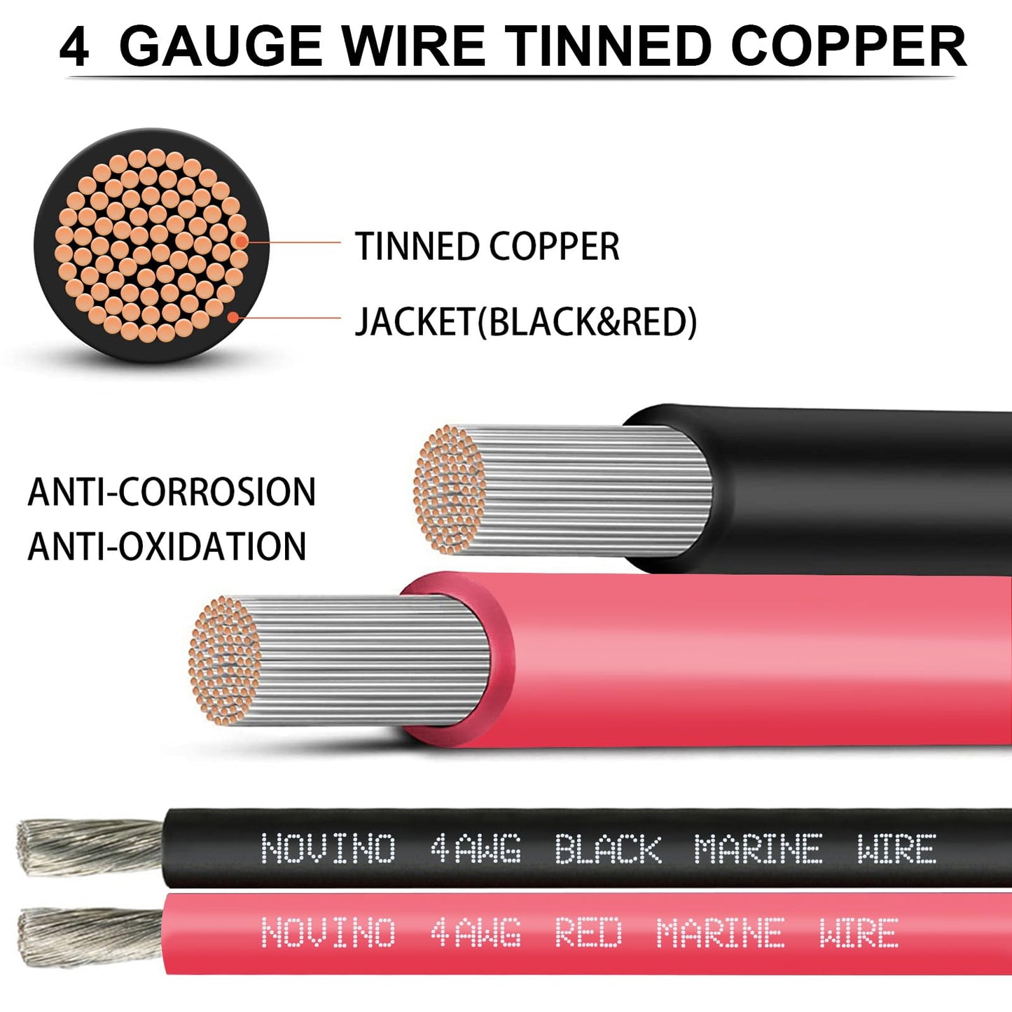 4 Gauge Marine Wire Include 4AWG 50FT Red & 50FT Black,4 Gauge Marine Grade Wire Tinned Copper Electrical Cable for Boat Automotive Speaker Battery Lighting Solar Panel Outdoor