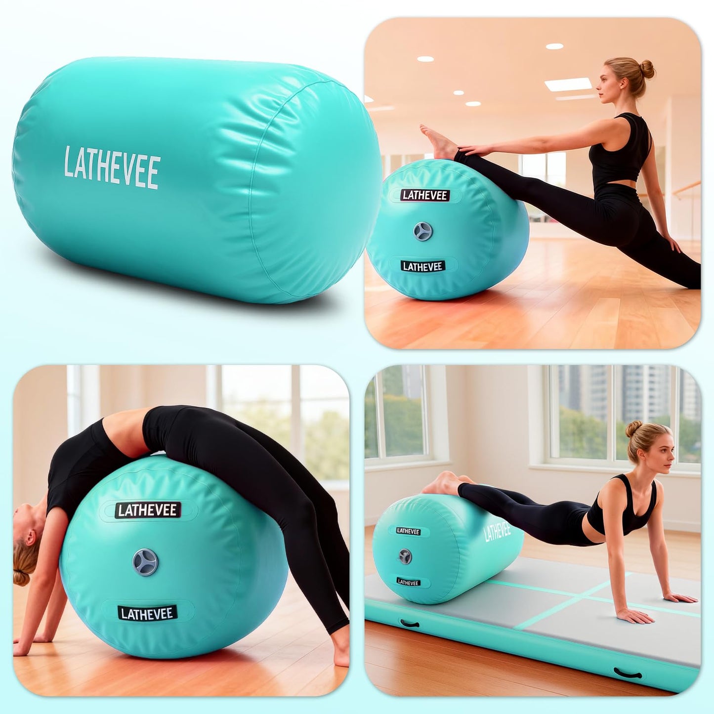 Inflatable Gymnastics Mat 10ft/13ft/ Air Training Mats+Gymnastics Barrel,4/6 inThickness Tumble Track Mat Inflatable Floor Mats with Air Pump for Tumble Gym Training Cheerleading Yoga Home Outdoor
