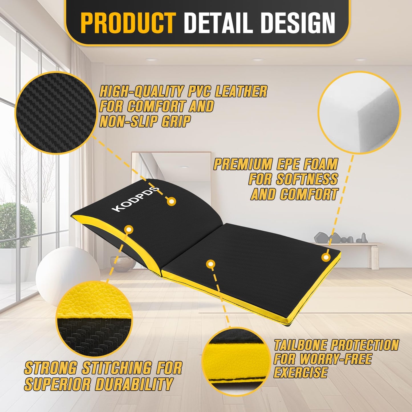 Ab Exercise Mat - Sit Up Pad - Ab Workout Pad for Sit Up, Core Training, Total Body Workout, Full Range of Motion Ab Workouts, Foldable Double Thick Situps Pad