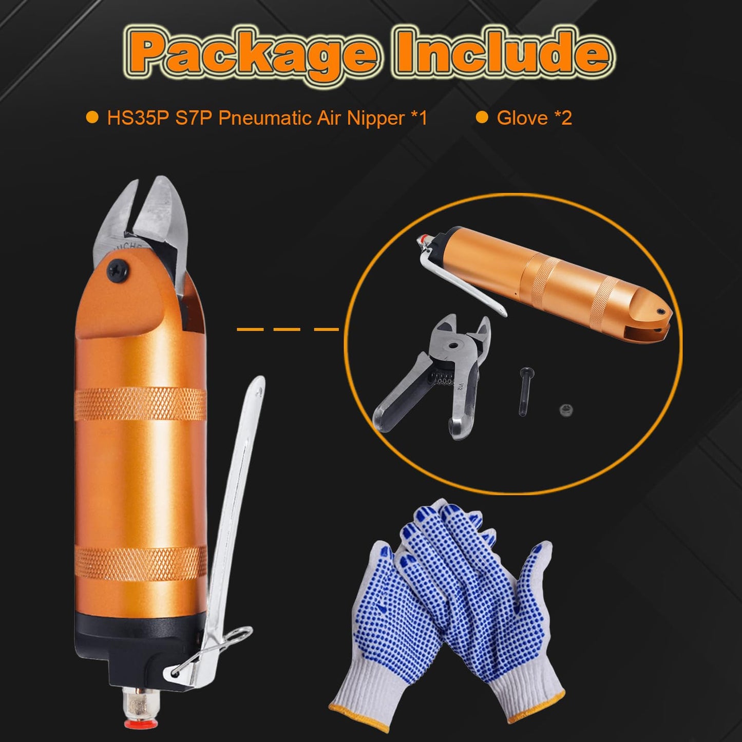 Phyxlyn HS35P S7P Pneumatic Air Nippers Scissors Shear, 6GA Gauge Flush Wire Cutter Cutting Pliers, 4.8mm Copper Wire, 4.0mm Iron Steel Wire, 2.8mm Soft Stainless Steel Wire, with S7P Cutter Head