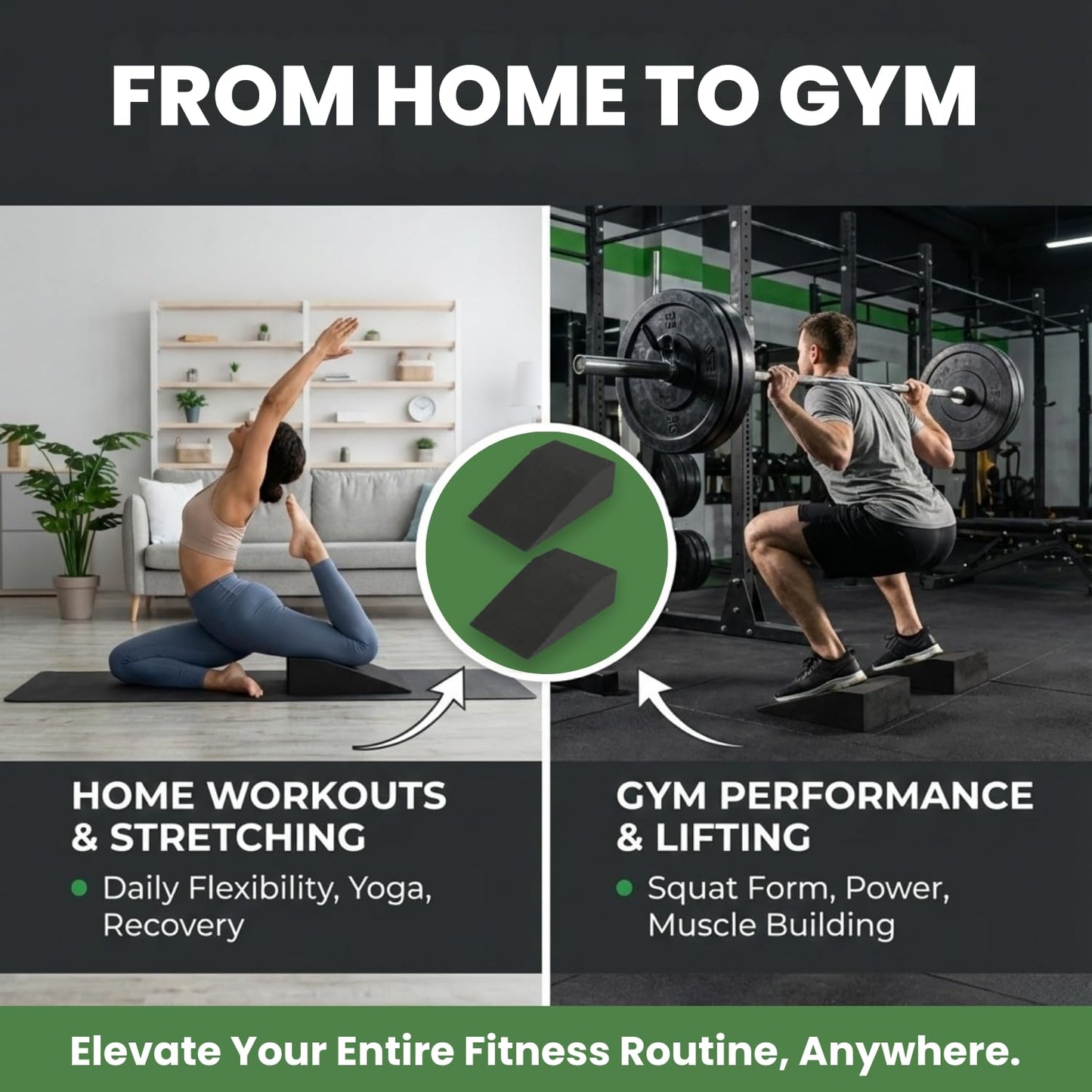 2 Pack Squat Wedge Block for Heel Elevated Squat Weightlifting Calf Stretcher Slant Board for Mobility Balance and Strength Performance