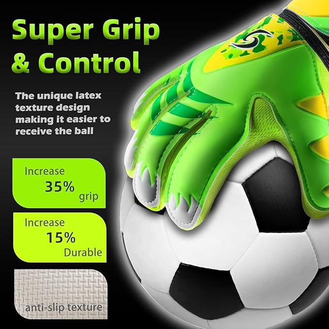 Sportout Kids Goalkeeper Gloves, Soccer Gloves with Double Wrist Protection and Non-Slip Wear Resistant Latex Material to Give Protection to Prevent Injuries