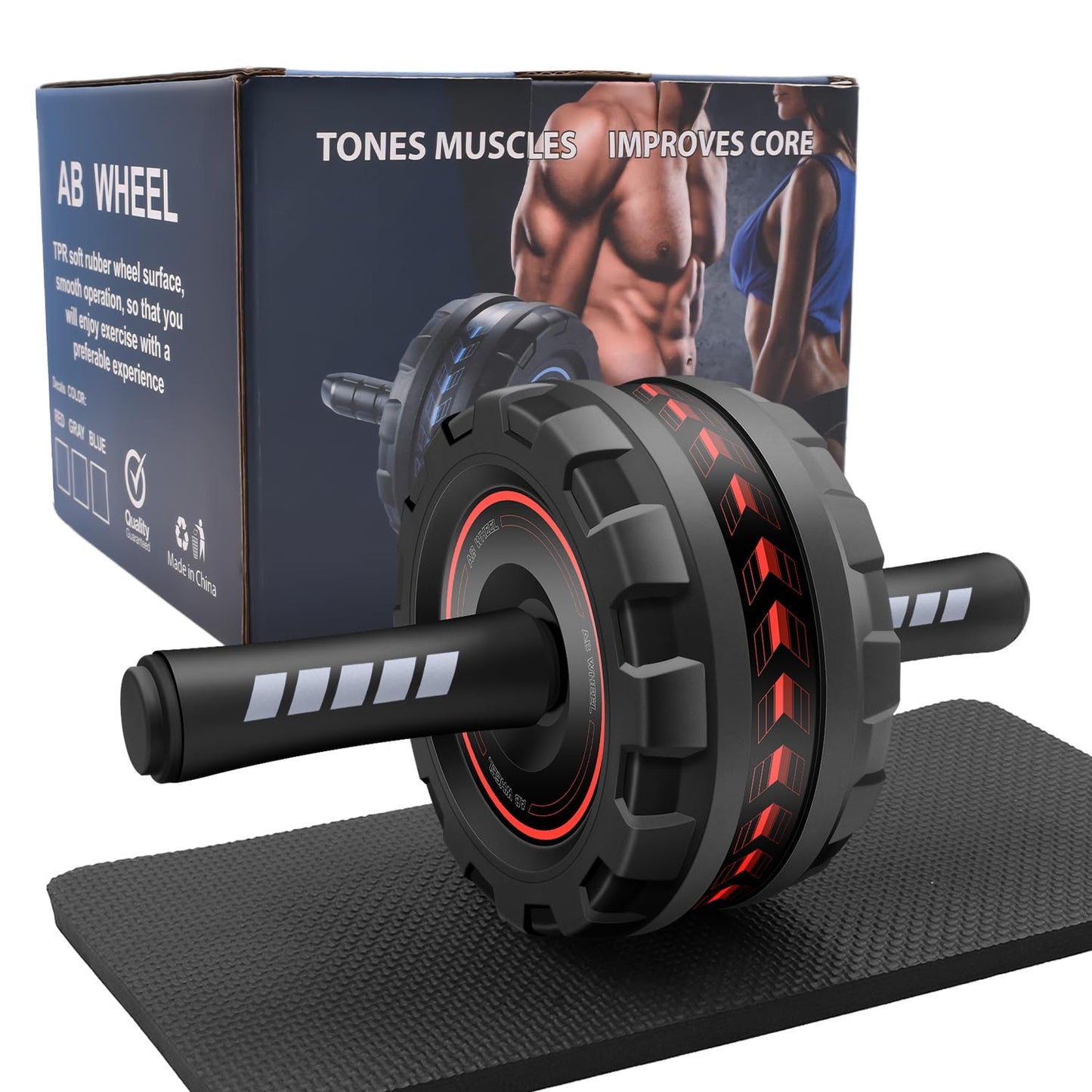 FEELCAT Ab Roller Wheel,Stable Wide Wheel For Beginner,Men,Women,Abs & Core Workout Equipment For Home Gym With Knee Pad,Abdominal Wheel For Full-Body Strength Training (Red wide wheel)