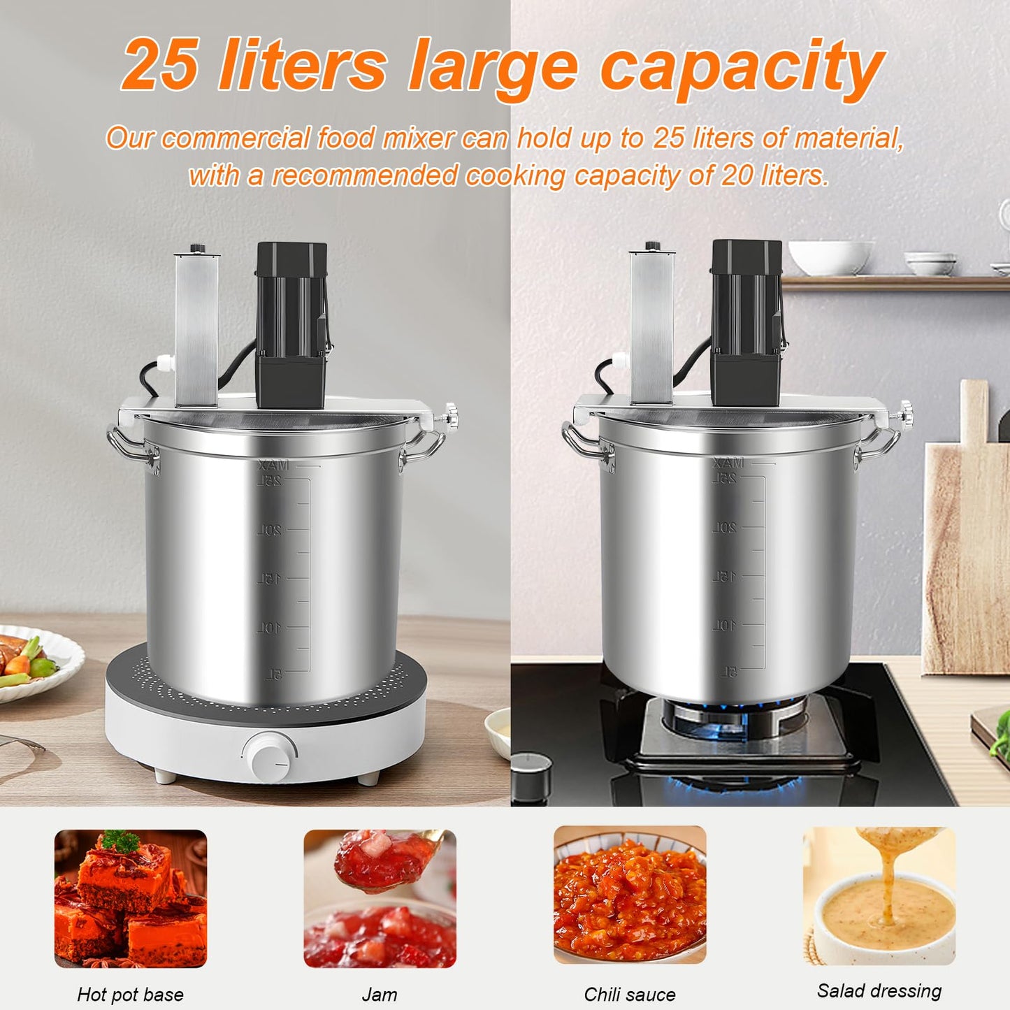 25L Commercial Automatic Food Mixer, Stainless Steel, 4-Blade Stirring Scraper, Adjustable Speed Control, for Restaurant & Industrial Use