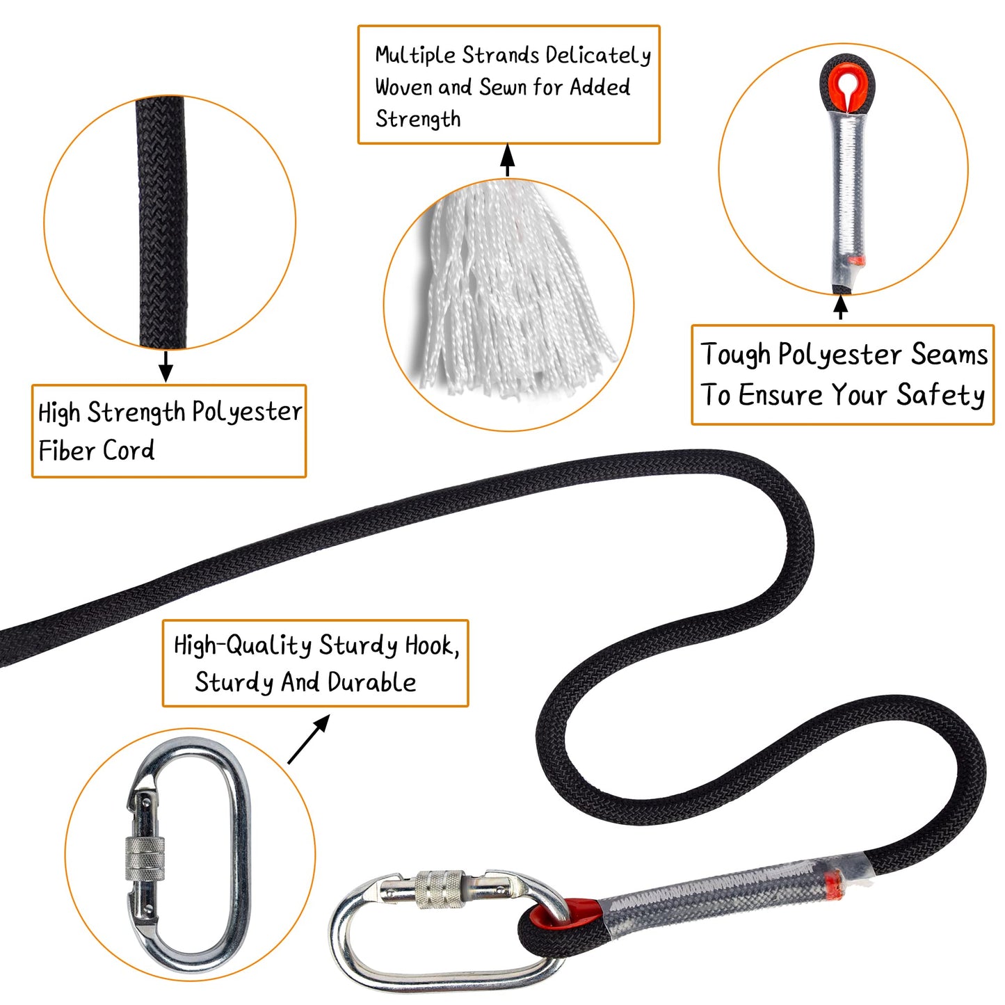 EMEKIAN Indoor Outdoor Climbing Rope, Static Rock Climbing Rope for Escape Rope, Ice Climbing Equipment, Fire Safety Rescue Rope, with Non Slip Gloves (Black, 10mm/32ft)