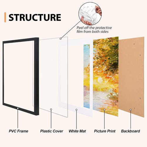 Fixwal 11x14 Picture Frame Set of 2 - Black Wall & Tabletop Frames with Mat for 8x10 Photos