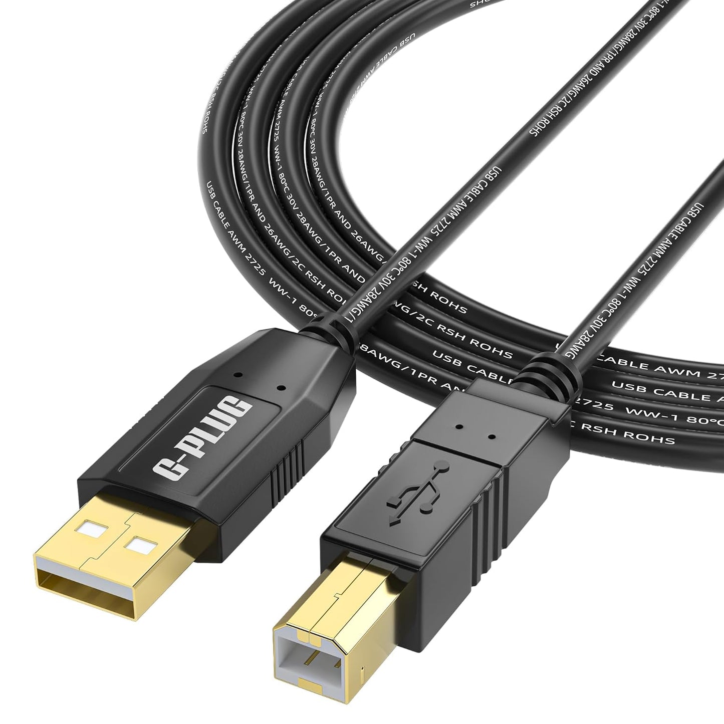 2.0 10FT G-PLUG USB Printer Cable High-Speed USB A to B Cord, Compatible with Printers, Scanners, Fax Machines and More