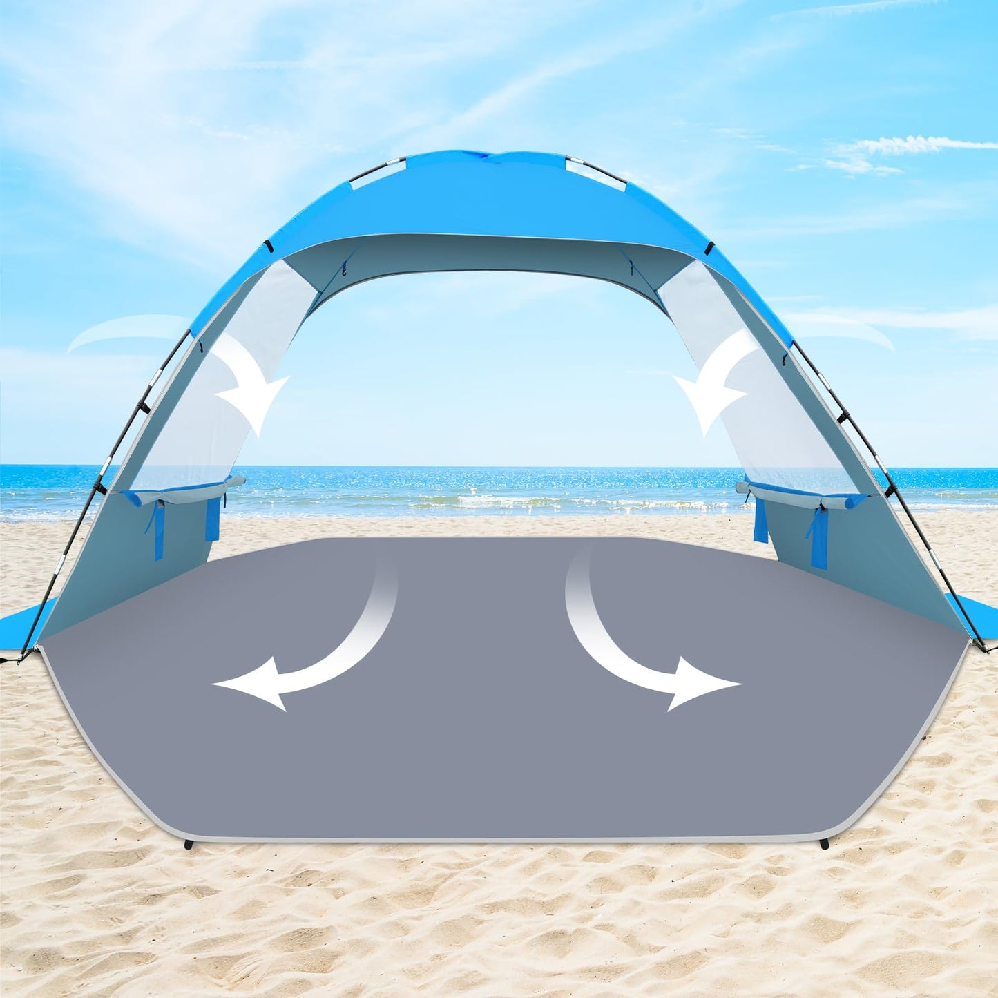 Gorich Beach Tent Sun Shelter for 3/4/6/8/10 Person with UPF 50＋ UV Protection, Lightweight & Easy Setup Beach Shade Canopy, Portable Beach Shade Tent Beach Cabana
