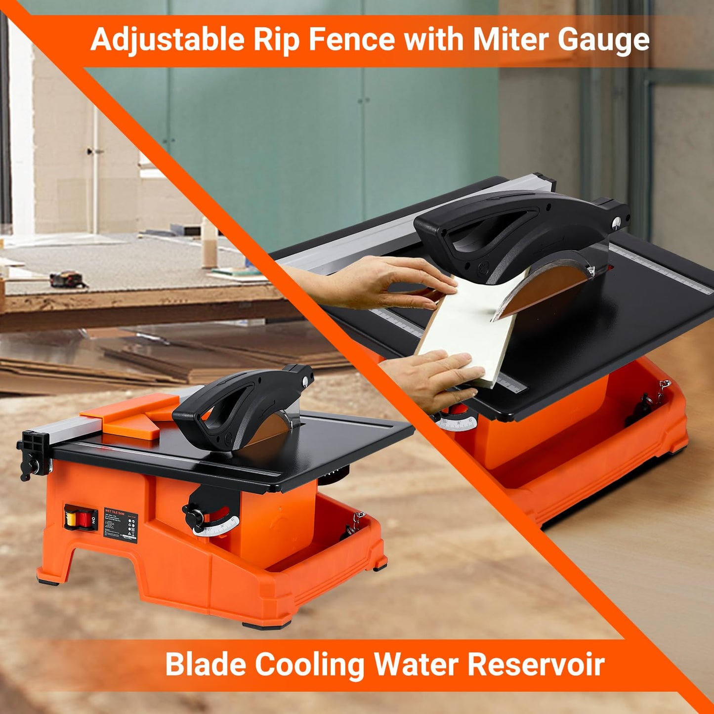 GarveeTech 7 in Wet Tile Saw, 6500 RPM & Pure Copper Motor, Bevel cuts tile from 0 to 45, Tile Cutter Wet Saw with Water Reservoir for Cutting Tiles and Stones, for DIY Enthusiasts