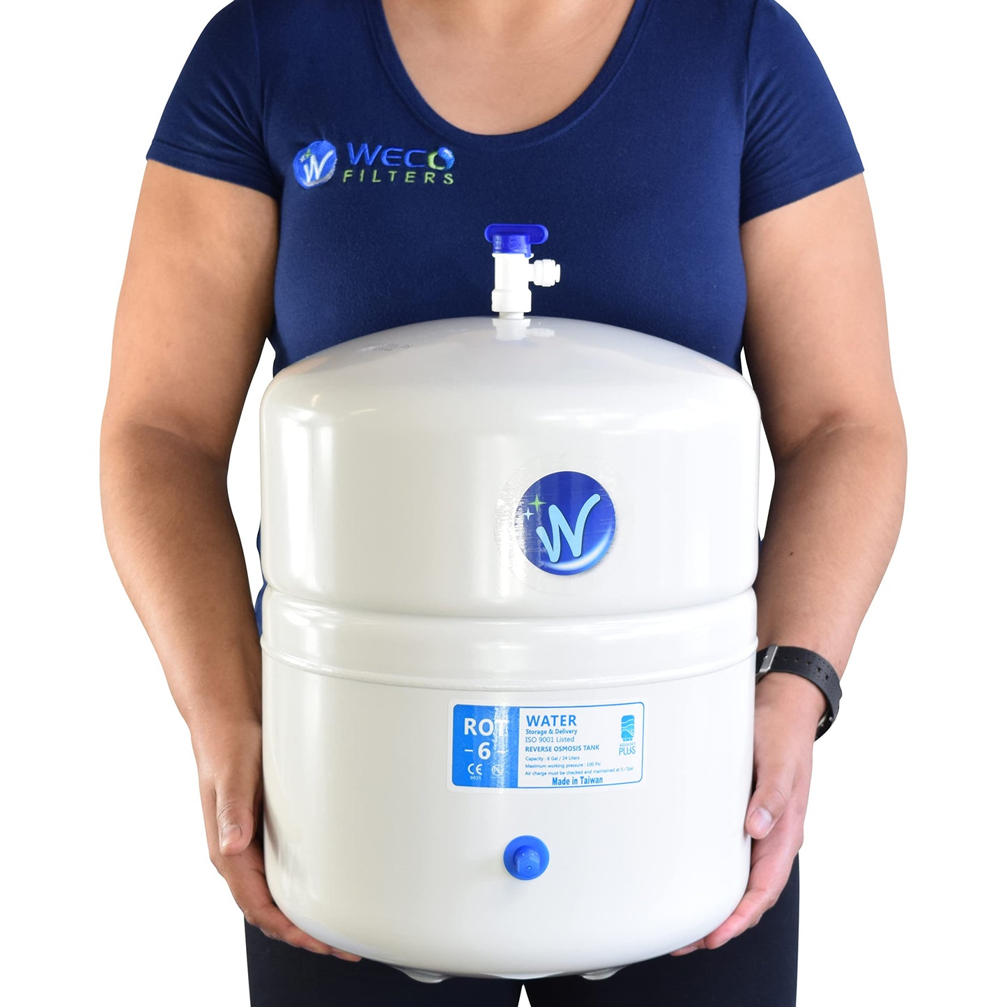 Pressurized Water Storage Tank - Reverse Osmosis Water Tank with Stainless Steel Connections and Ball Valve - Water Filtration System Storage Tank 6 Gal & appx. 3.6 Gal Usable Capacity (ROT-6-W)