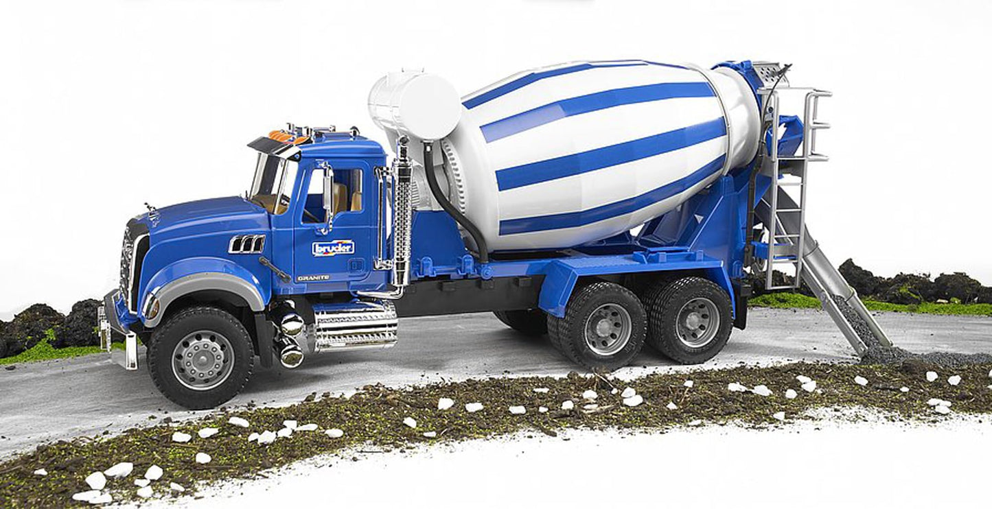Bruder 02814 Mack Granite Concrete Mixer Truck, 1:16 Scale: Realistic Construction Toy with Rotating Drum & Crank Handle | Durable ABS Plastic for Indoor, Outdoor, Sand & Snow Play Ages 3+