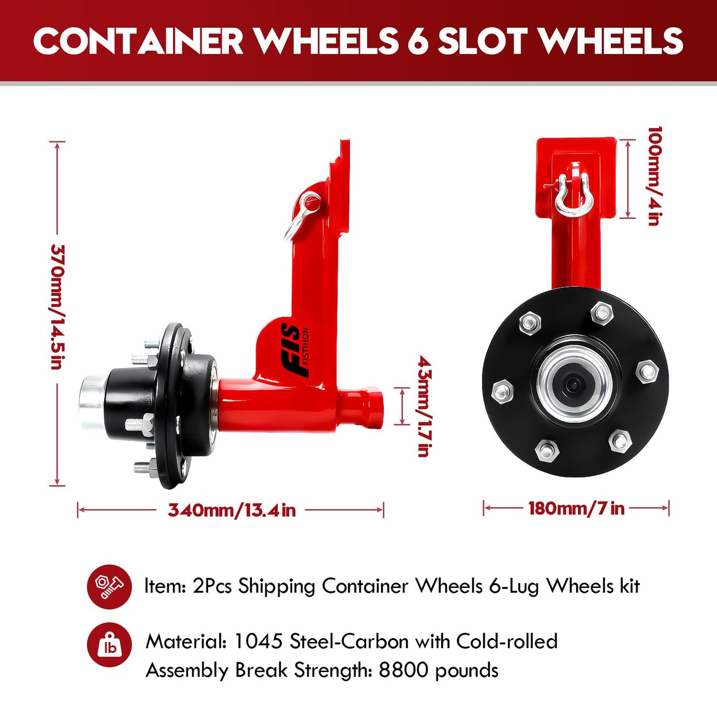 2 Pack Shipping Container Wheels 6-Lug Wheels Kit, Shipping Container Accessories, Heavy-Duty Shipping Container Axles with Heavy Duty Ratchet Tie Down-Moves 20ft - 40ft, Shipping Container