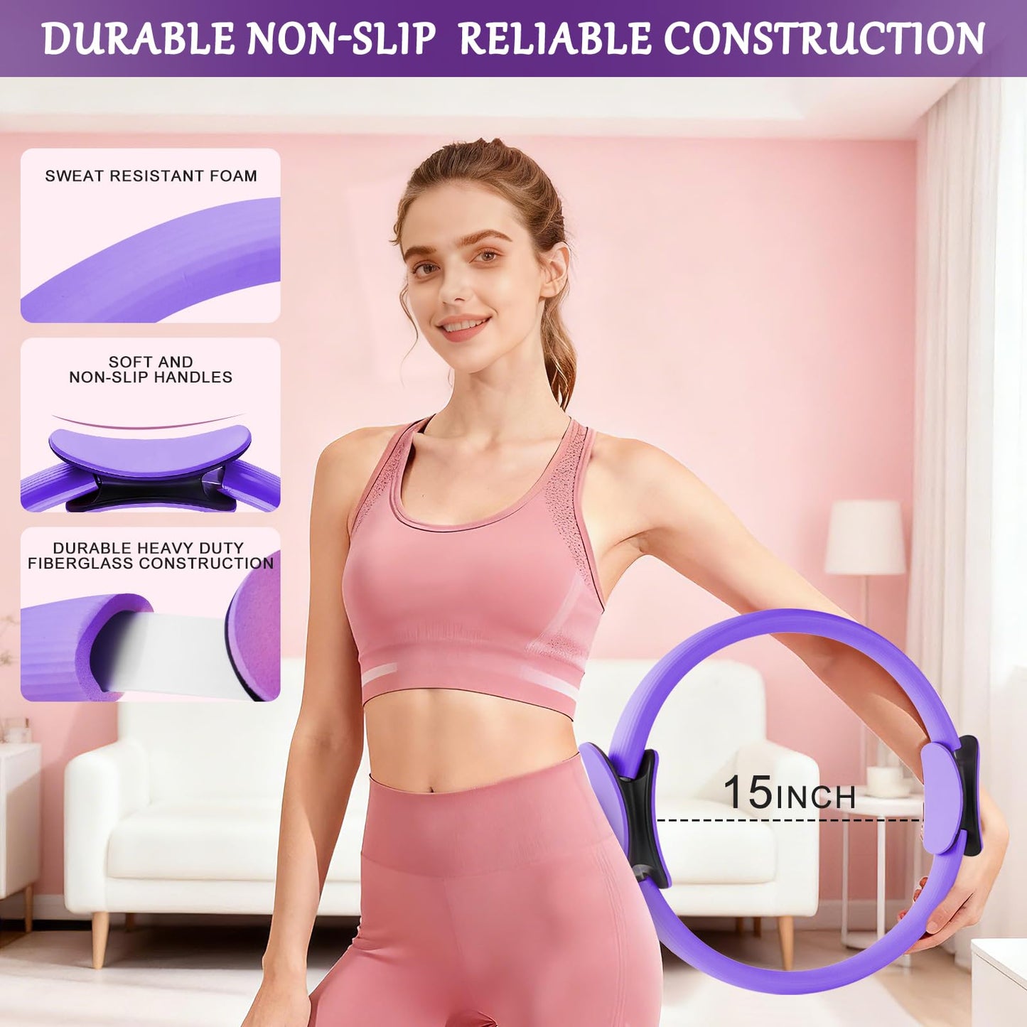 Pilates Kit for Women, Pilates Equipment Kit for Women Home Workouts, Pilates Ring Set, Home Pilates Essentials Kit with Pilates Ring and Ball, Resistance Bands for Strength, Toning, Flexibility