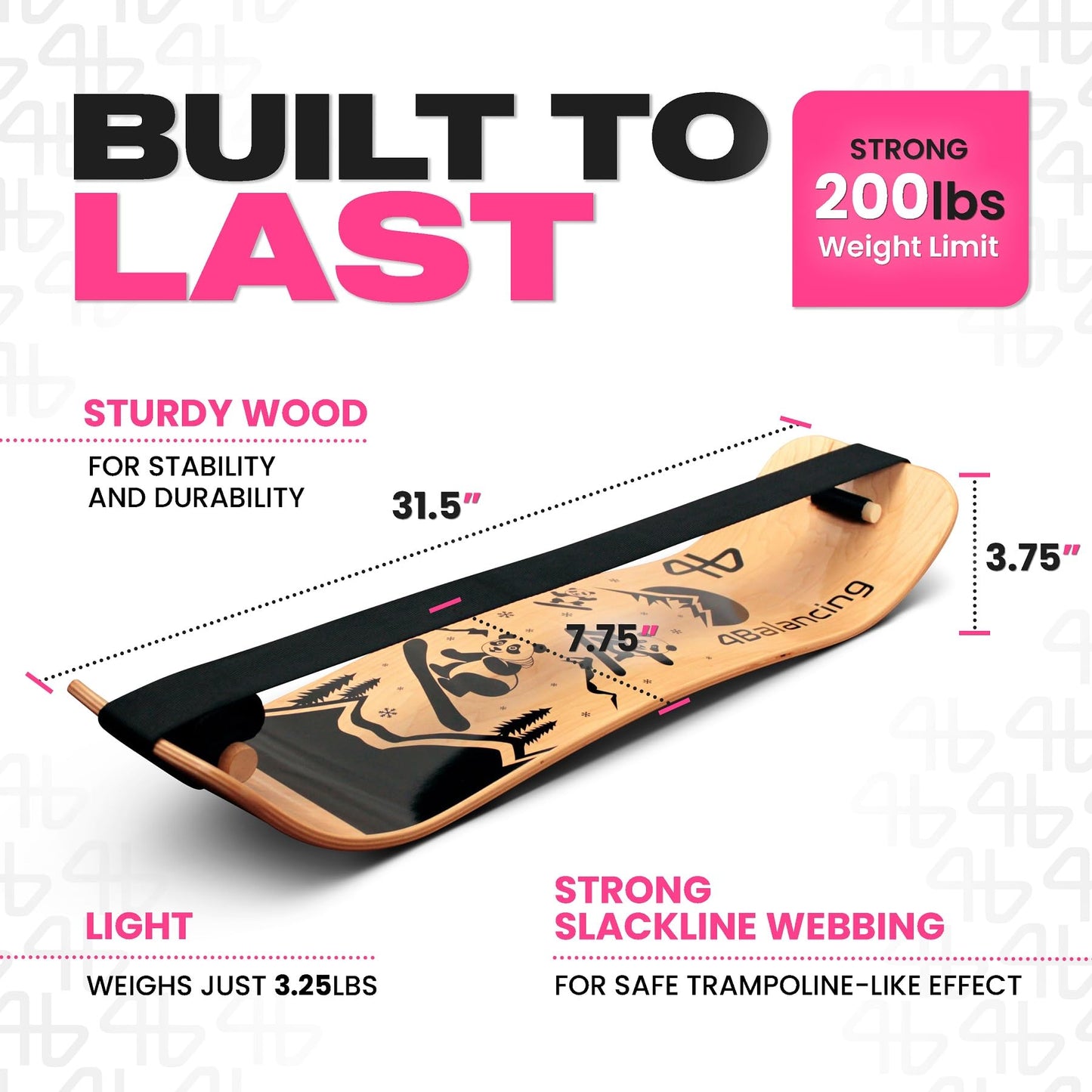 4Balancing Balance Board for Kids - Slackline Wooden Wobble Board - Slackboard Balance Trainer for Coordination - Training for Skateboard, Football, Soccer, Baseball, Basketball - Snowboarding Panda