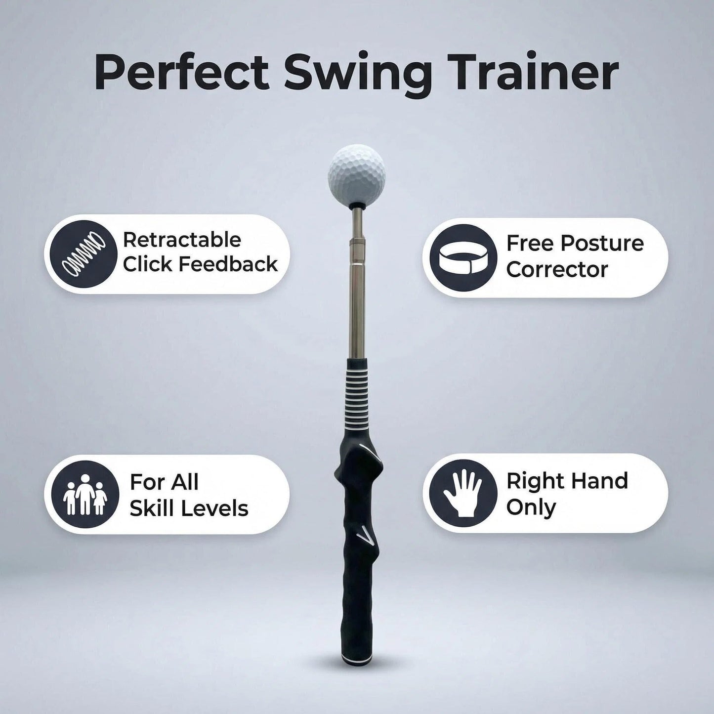 Vmeoap Retractable Golf Swing Trainer with Click Sound, Posture Correction Arm Band & Grip Trainer for Right-Handed, Portable Indoor Outdoor Golf Training Aid for Swing Tempo, Speed & Mechanics