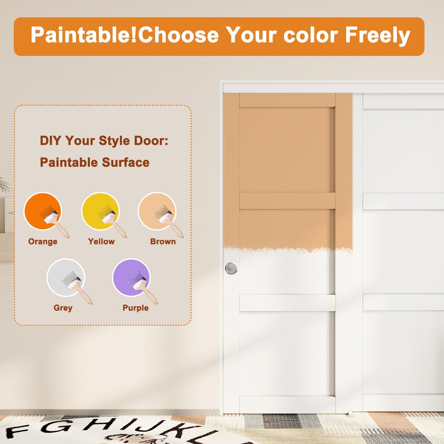 JUJUBON Closet Sliding Door, 48"×80"(Double Barn Doors 25"), Double 5 Panel Sliding Door with Hardware Kit, Pre-Drilled Doors Panel, MDF with Paintable Surface, White, Need to Assemble