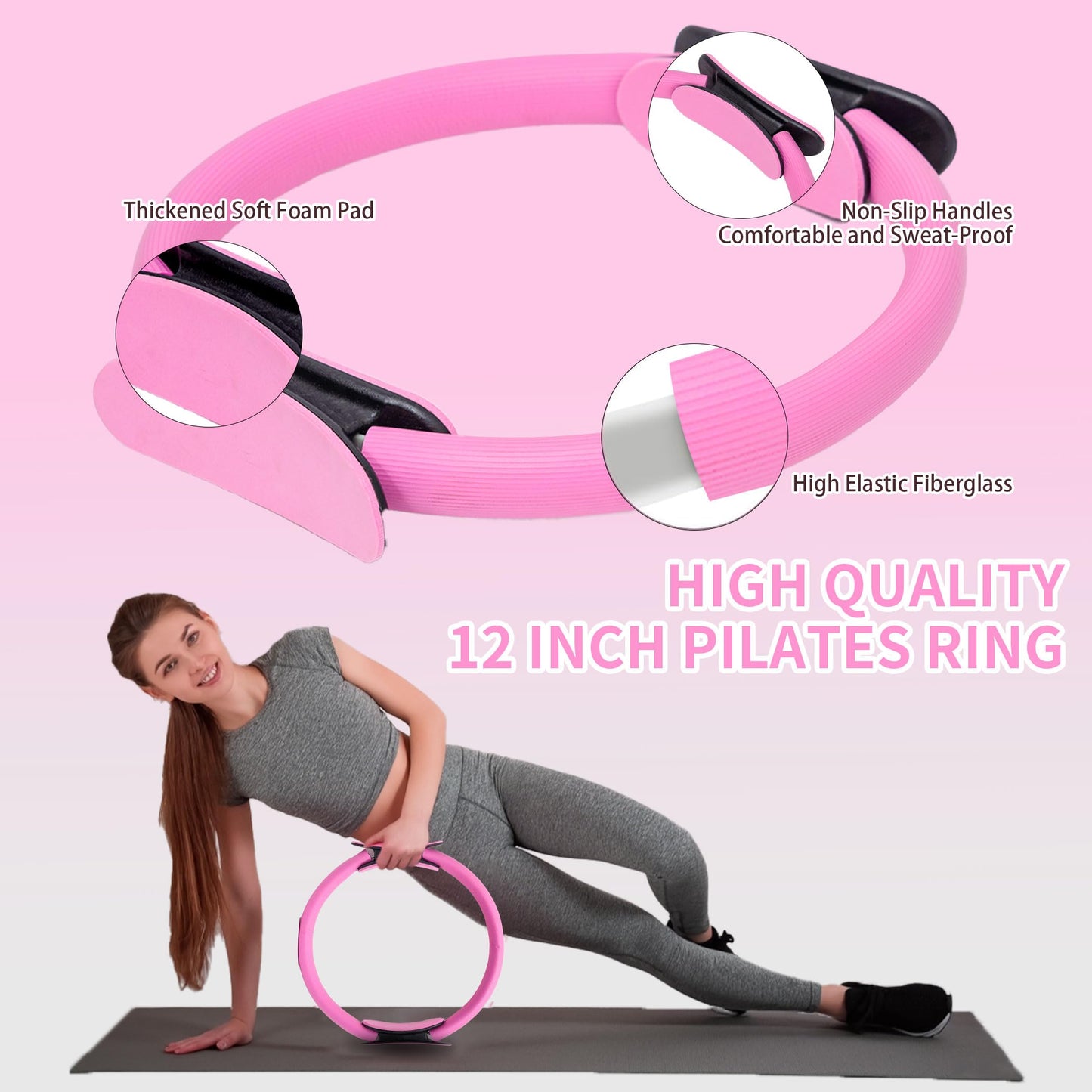 DICYWUDI Pilates Essentials Kit for Home Women, Pilates Equipment for Workouts, 6 Fabric Resistance Bands, 12 Inch Magic Circle Yoga Ring, Mini Exercise Ball, Great Exercise Accessories