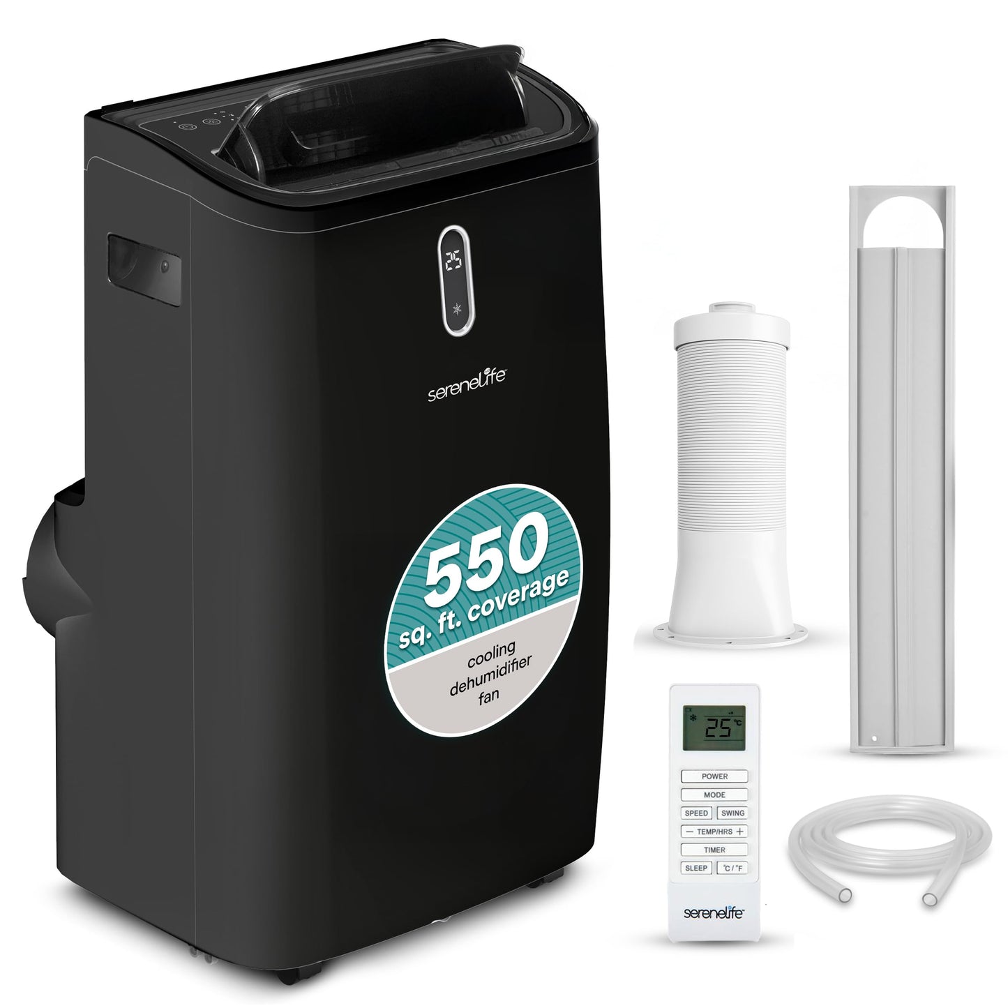 SereneLife Portable Air Conditioner, 12000 BTU Capacity (ASHRAE) Compact Home A/C Cooling Unit with Dehumidifier and Fan Modes, 380 Sq. Ft. Coverage, Includes Window Mount Kit (Black)