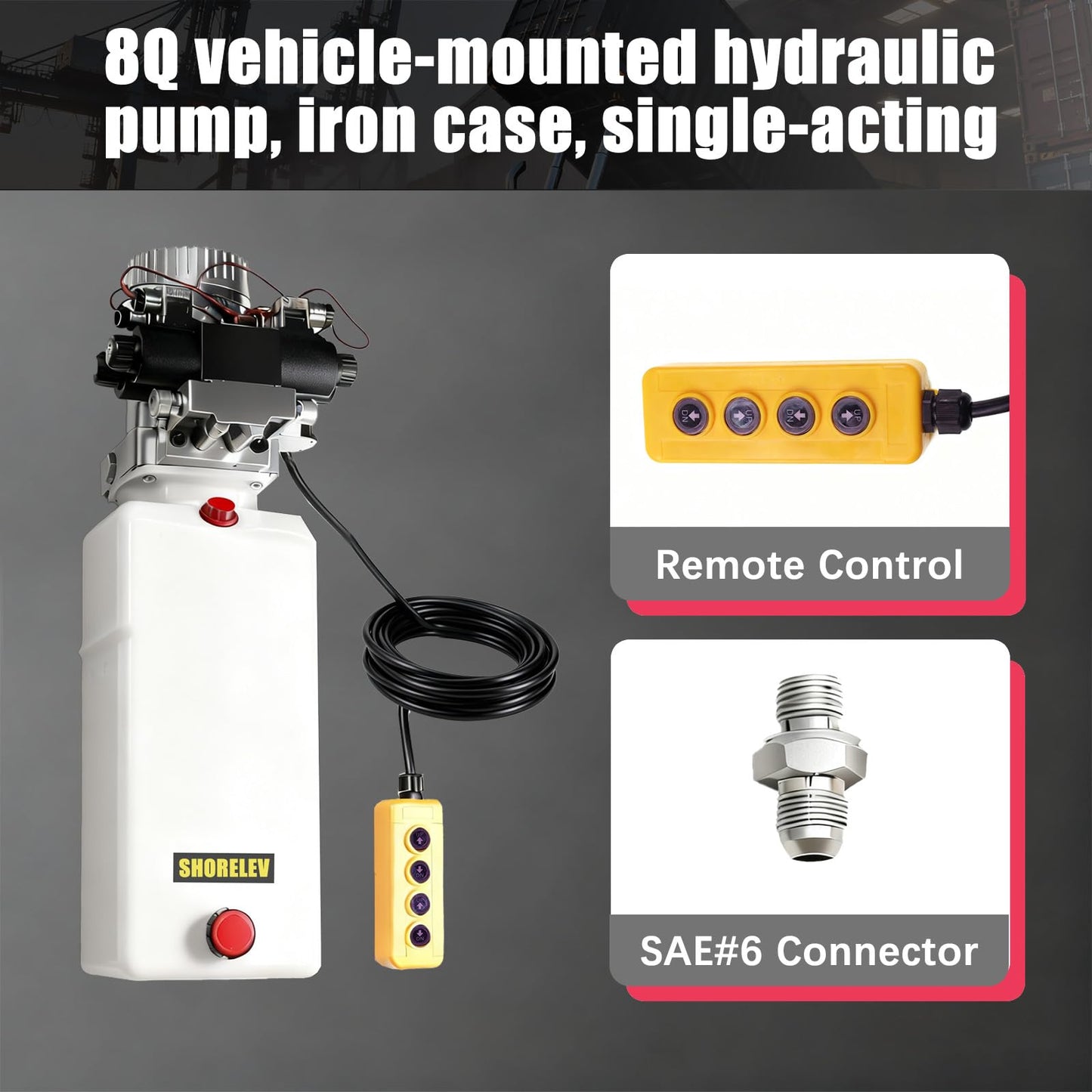 SHORELEV Hydraulic Motor Dump Trailer Pump, 12V DC Double Solenoid Double Acting Hydraulic Power Unit, 8L Plastic Reservoir, for Dump Trucks, Snow Plows, Tow Trucks, and Industrial Machinery