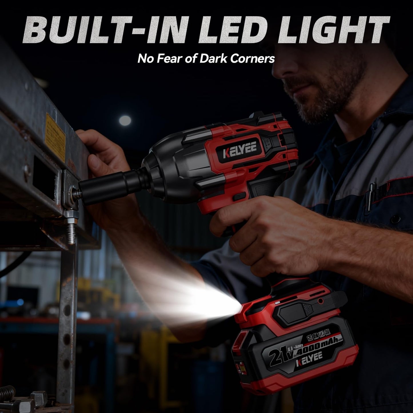 kelyee Cordless Impact Wrench 1107Ft-lbs(1500N.m), Brushless High Torque 1/2 Impact Gun with 21V 2x4.0Ah Battery, 3-Mode Speed, Electric Impact Driver with 4 Socket for Home Car Pickup Truck RV Mower