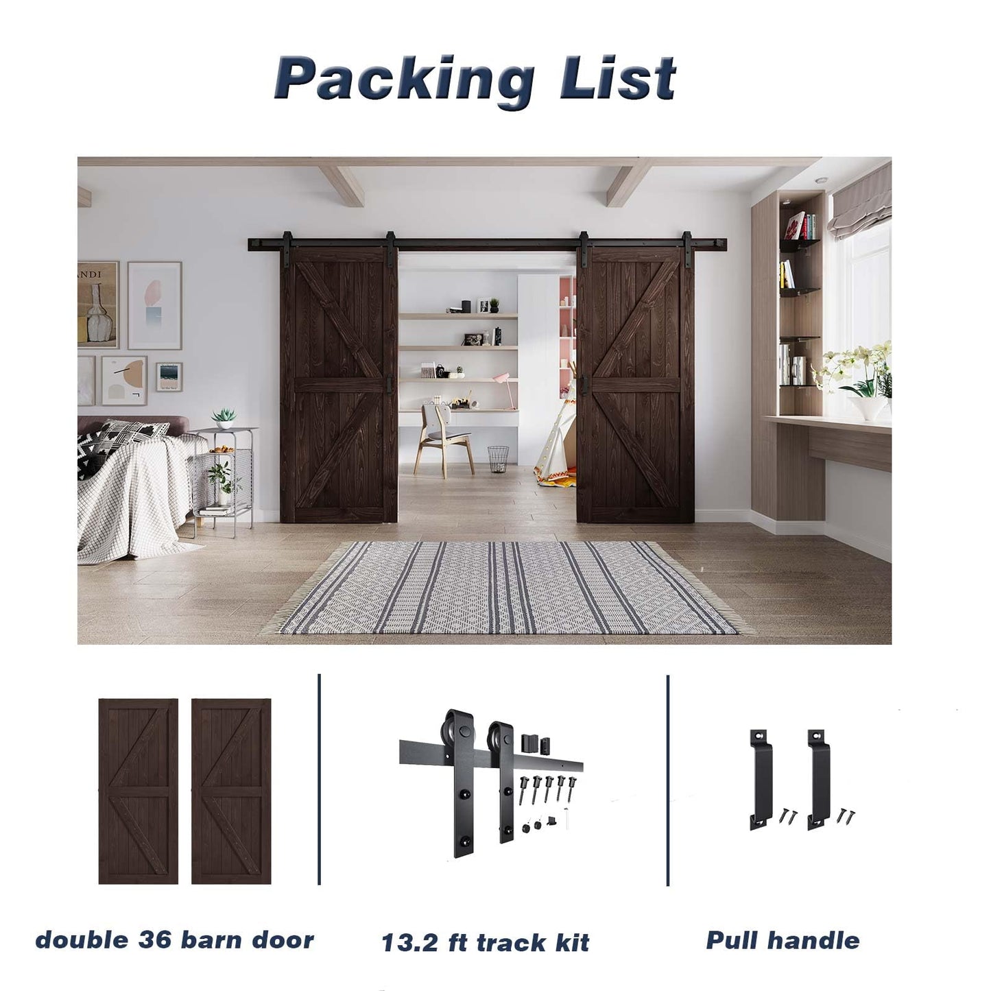 Fredbeck 36 Double Brown Barn Door with 13.2 ft Hardware Included (72 barn Door)