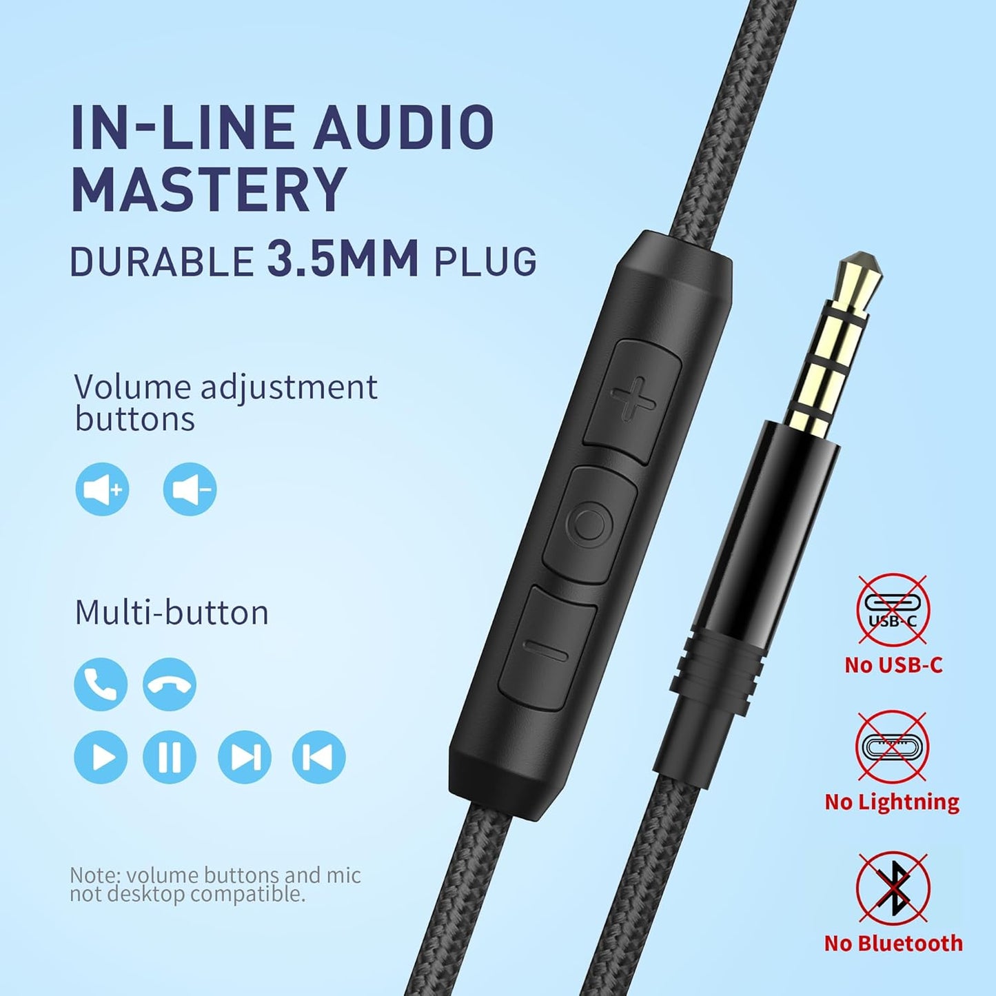 C90 3.5mm AILIHEN Wired Headphones with Microphone Volume Control, Noise Reduction Foldable Comfortable Over Ear