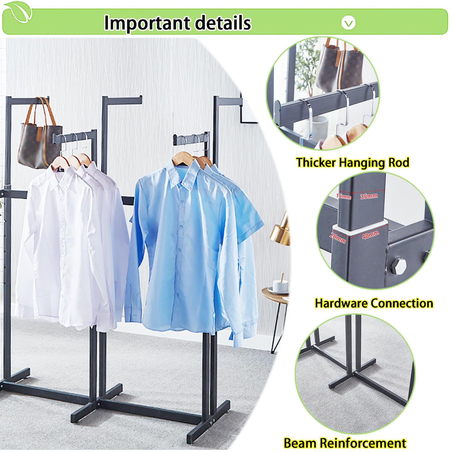 FKKPRVAX Floor Standing Metal Garment Rack - Heavy Retail Display Racks With Wheels, 8 Arms Clothing Rack, Square Tubing Portable Shirt Racks, Merchandise Display For Hanging Clothes (L-gold)
